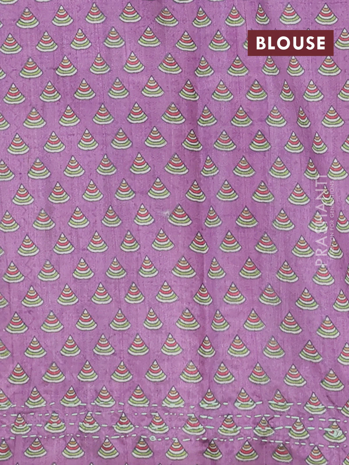 Semi tussar saree purple and cream with plain body and warli prints kantha stitch work border - Image 4