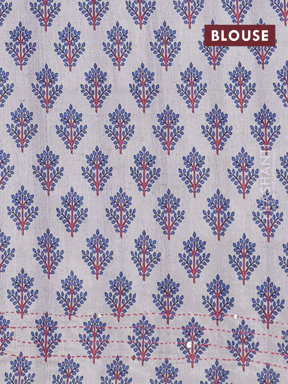 Semi tussar saree purple and cream with plain body and warli prints kantha stitch work border - Image 4