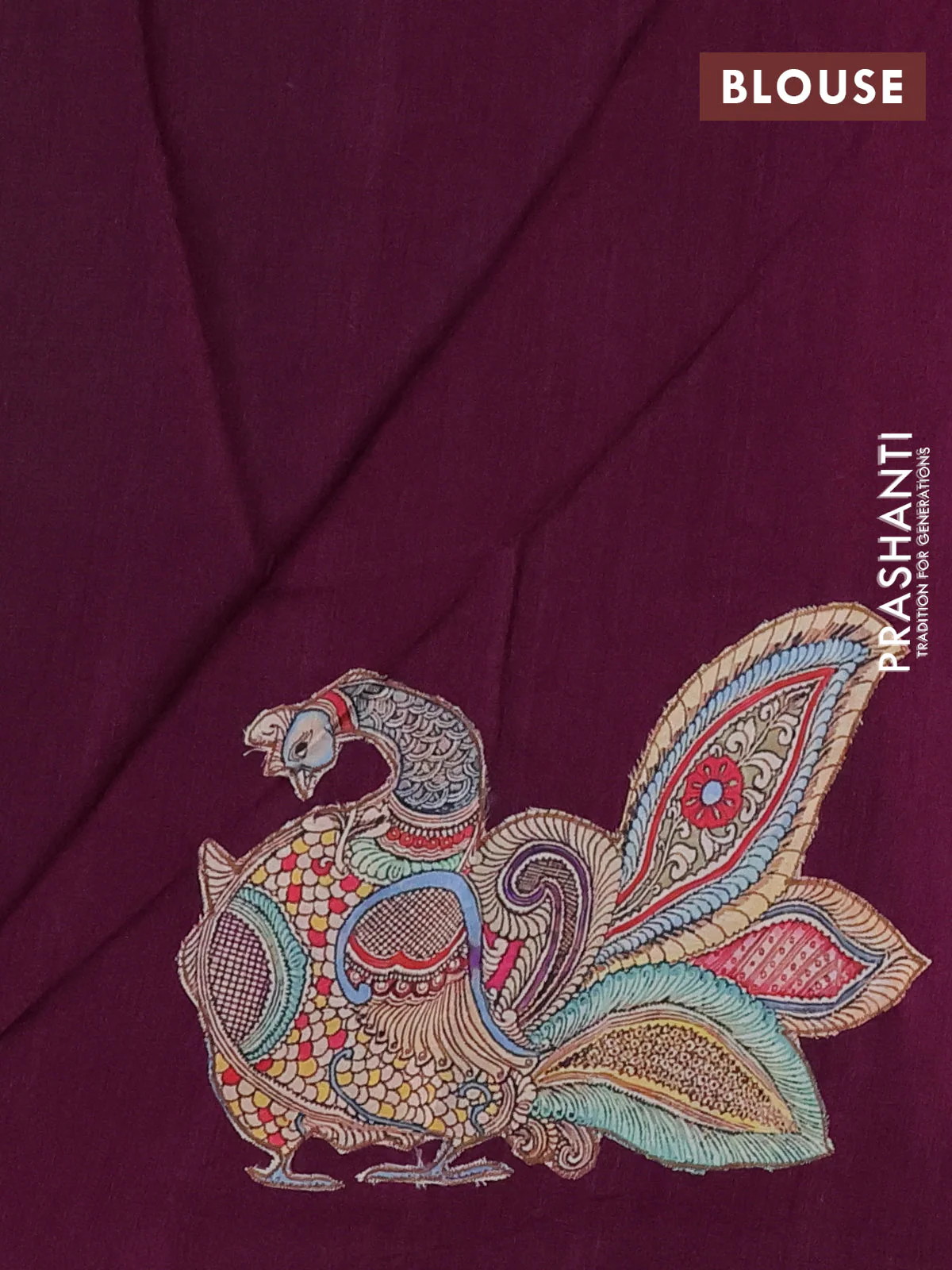 Semi tussar saree purple with kalamkari applique work - Image 3
