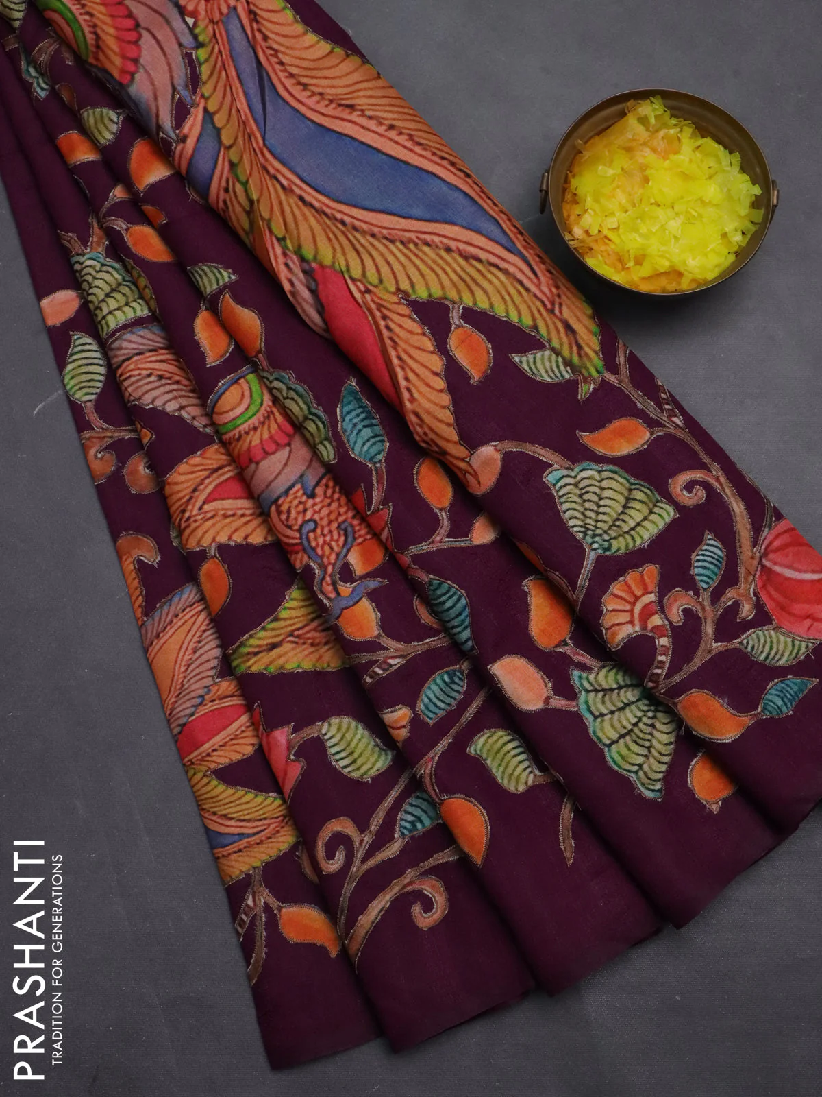 Semi tussar saree purple with kalamkari applique work - Image 2