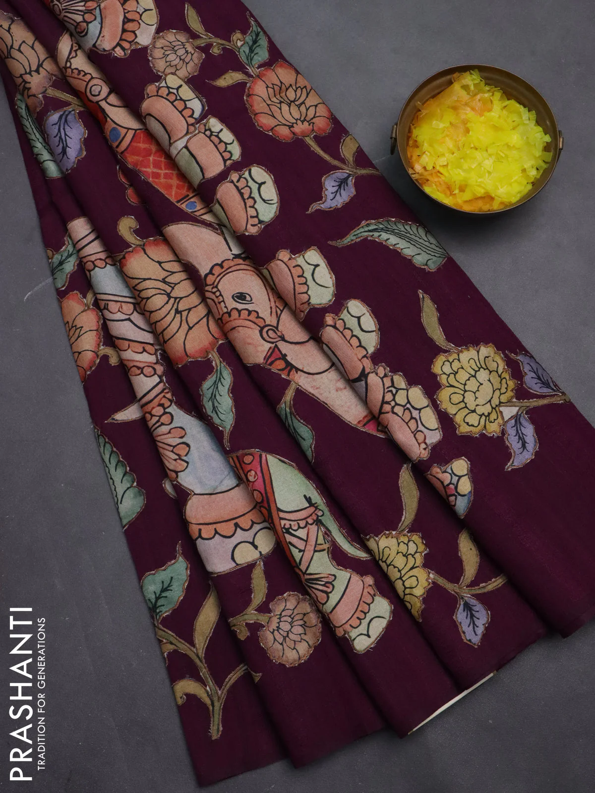 Semi tussar saree purple with kalamkari applique work - Image 2