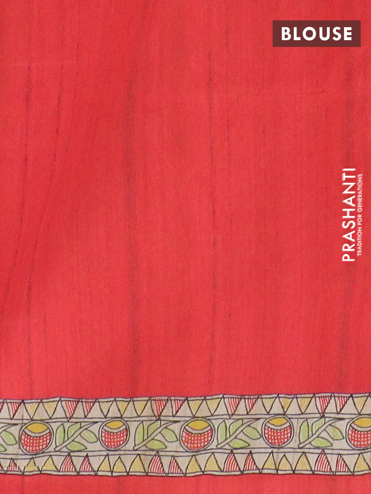 Semi tussar saree red and beige with allover butta prints and madhubani printed pallu & border - Image 4