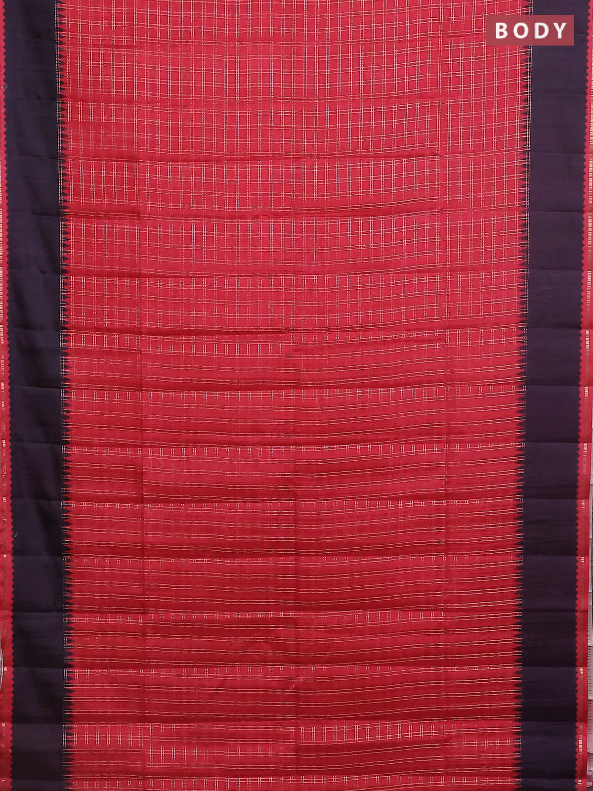 Semi tussar saree red and jamun shade with allover zari checked pattern and rettapet zari woven border - Image 2