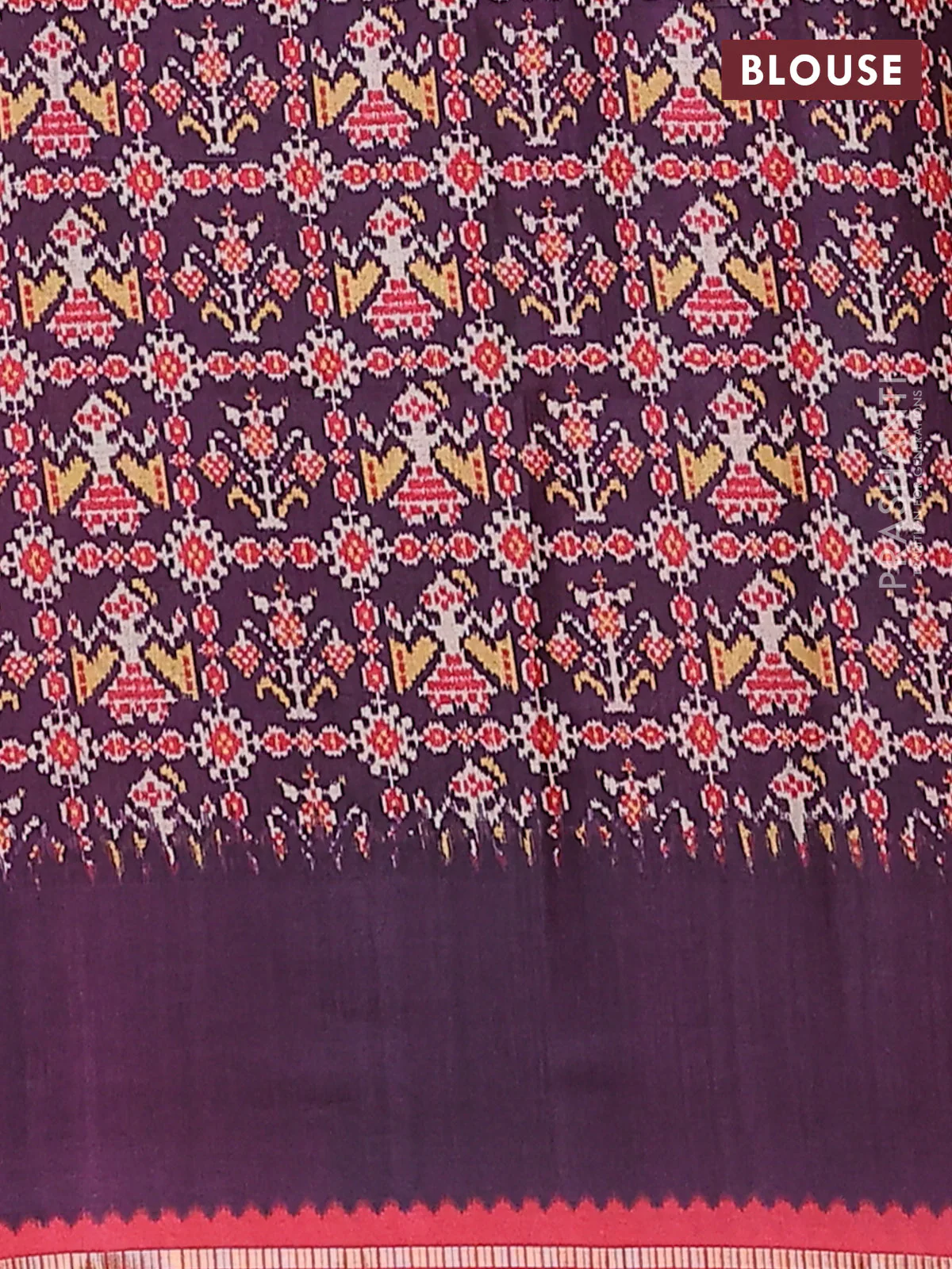 Semi tussar saree red and jamun shade with allover zari checked pattern and rettapet zari woven border - Image 4