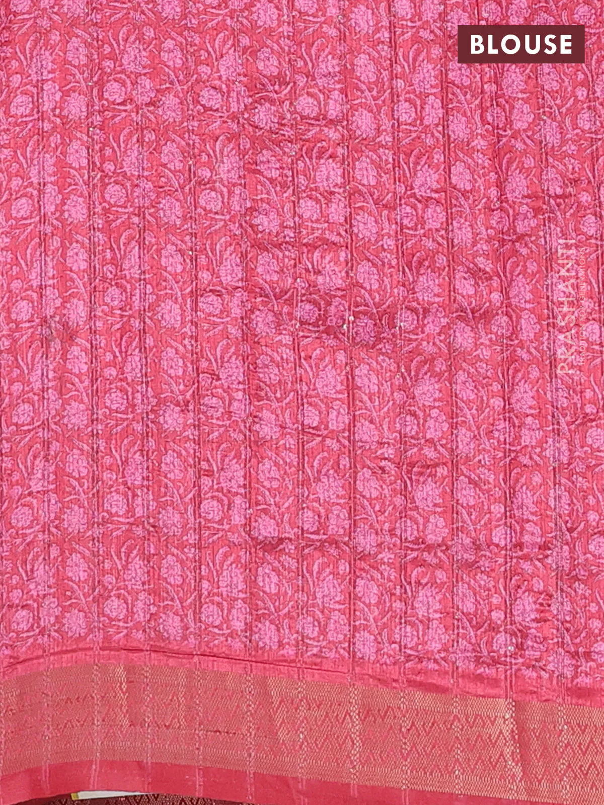 Semi tussar saree reddish pink with allover kalamkari prints & sequin work and zari woven border - Image 4