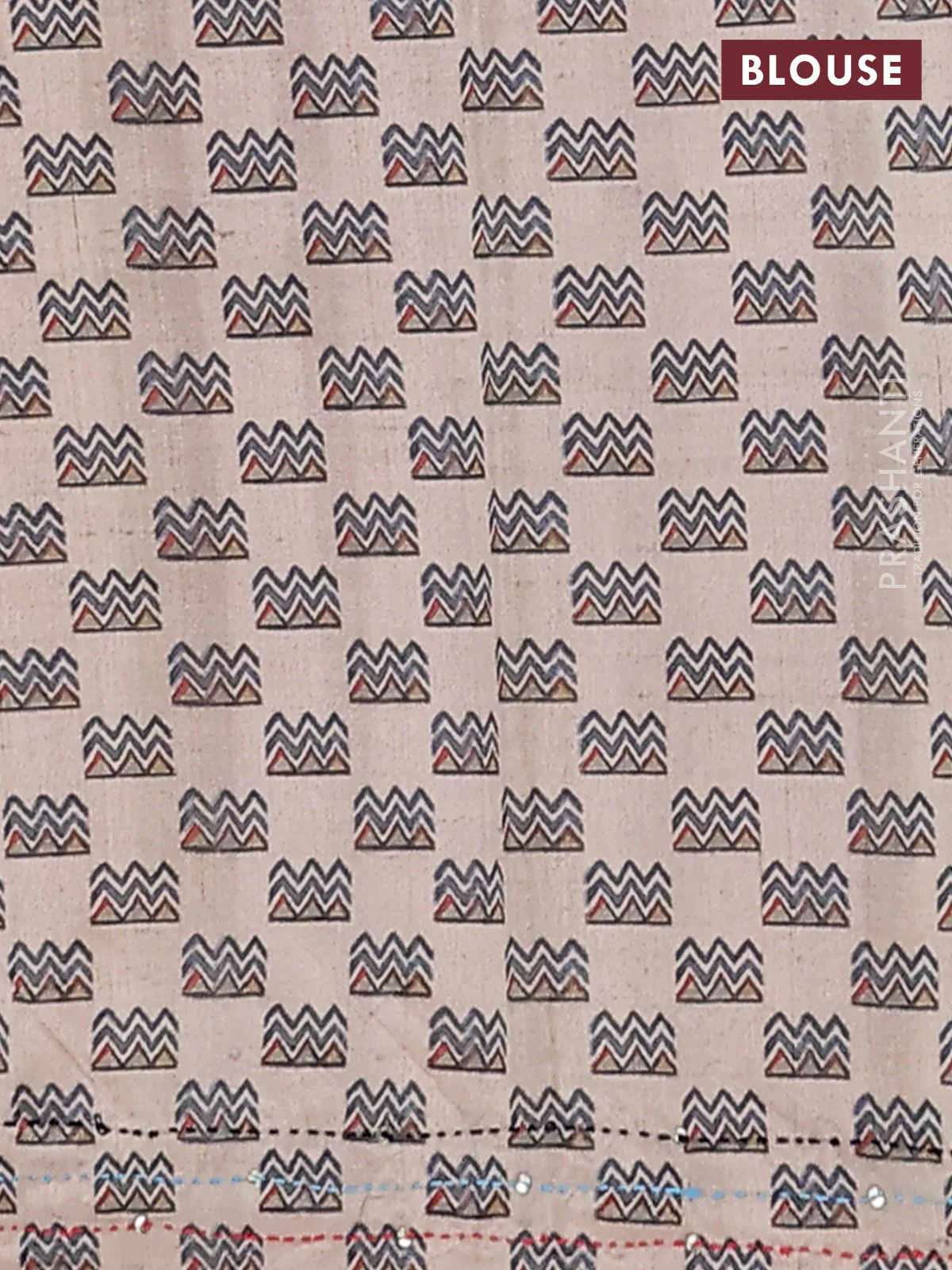 Semi tussar saree mauve pink and cream with plain body and warli prints kantha stitch work border - Image 4