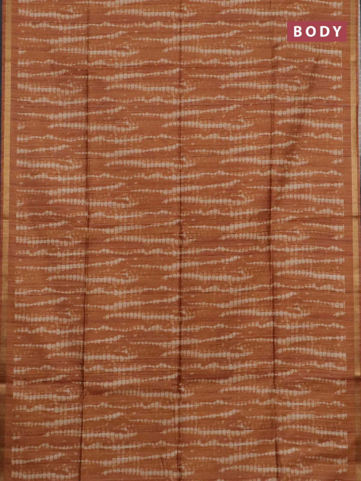 Semi tussar saree rustic orange with shibori prints and kalamkari prints & cut work pallu - Image 2