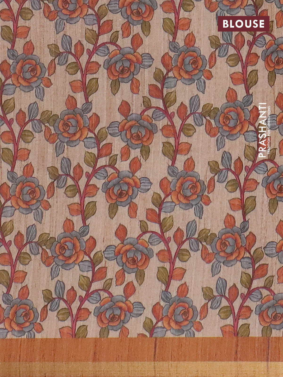 Semi tussar saree rustic orange with shibori prints and kalamkari prints & cut work pallu - Image 4