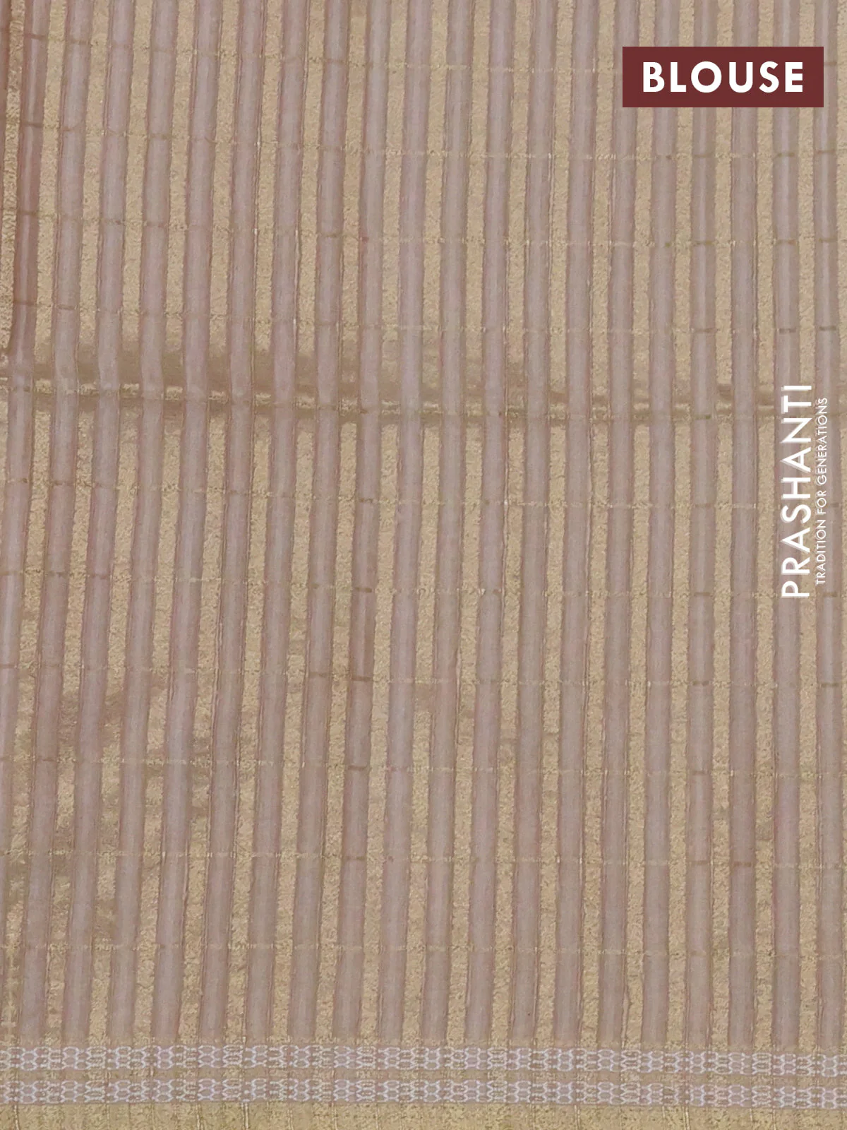 Semi tussar saree sandal and beige with allover zari checks & digital prints and zari woven border - Image 3