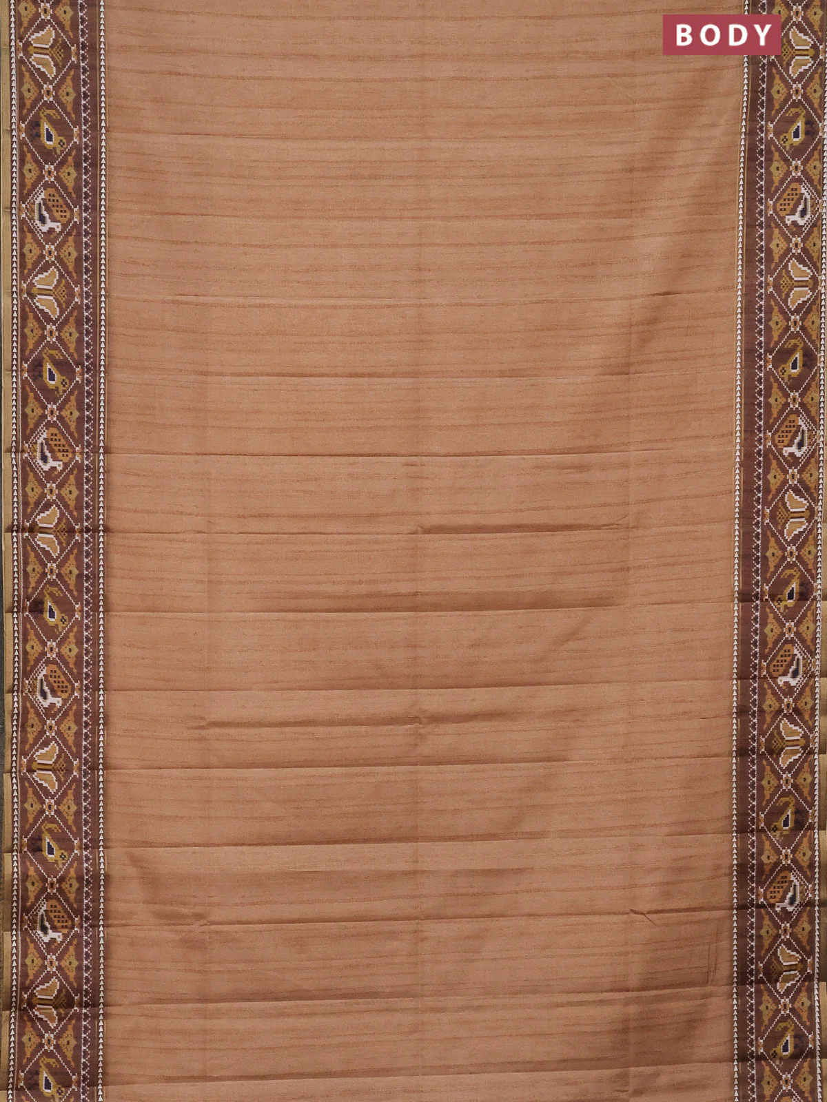 Semi tussar saree sandal and brown with plain body and patola printed border - Image 2