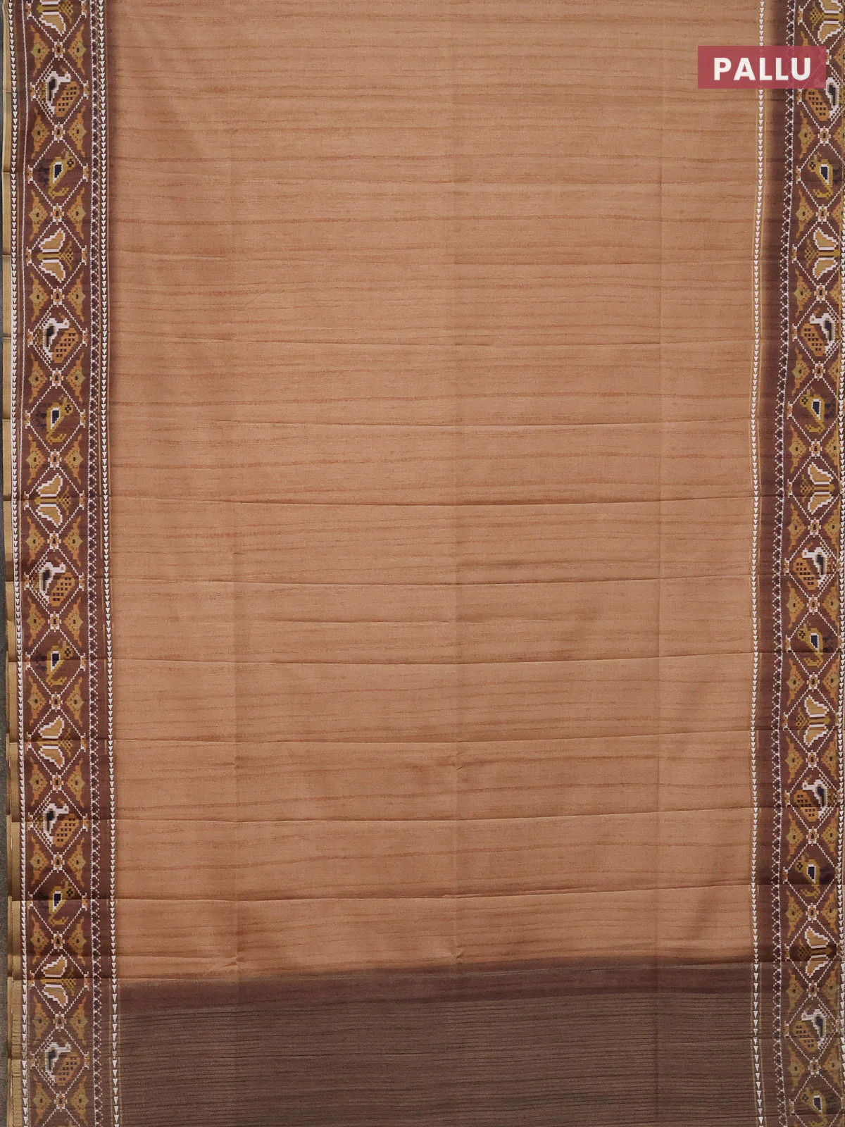 Semi tussar saree sandal and brown with plain body and patola printed border - Image 3