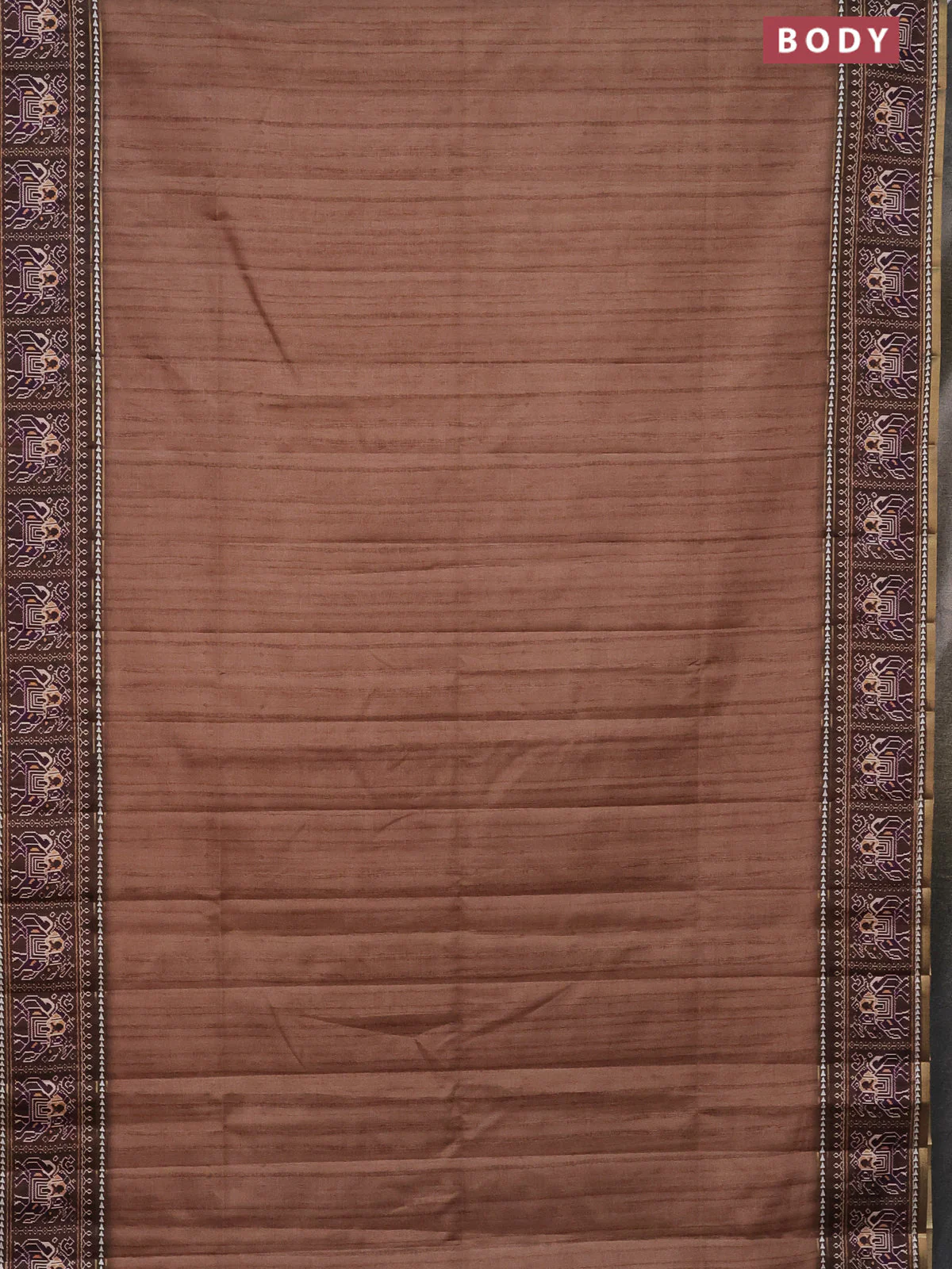 Semi tussar saree sandal and brown with plain body and patola printed border - Image 2