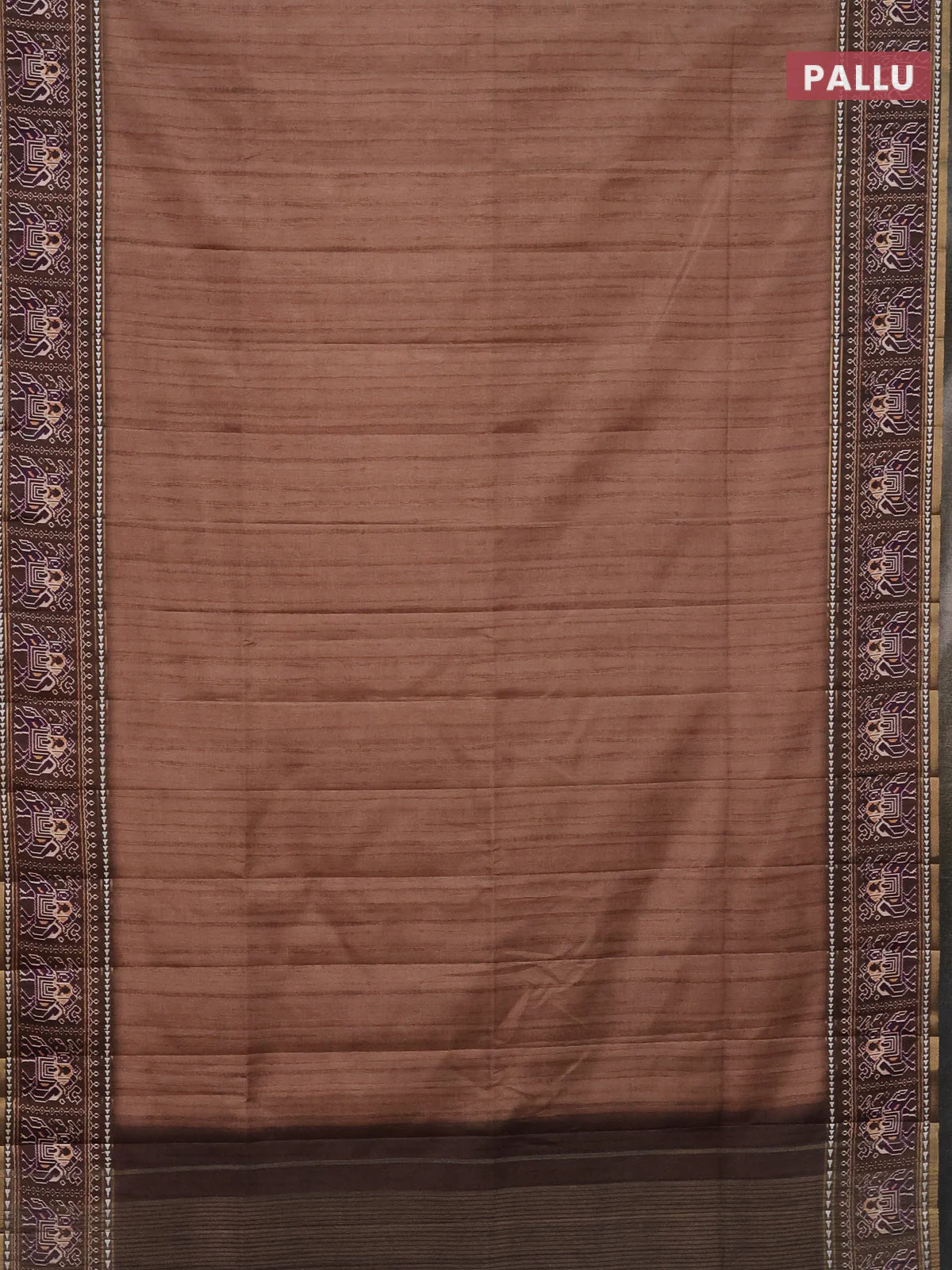 Semi tussar saree sandal and brown with plain body and patola printed border - Image 3