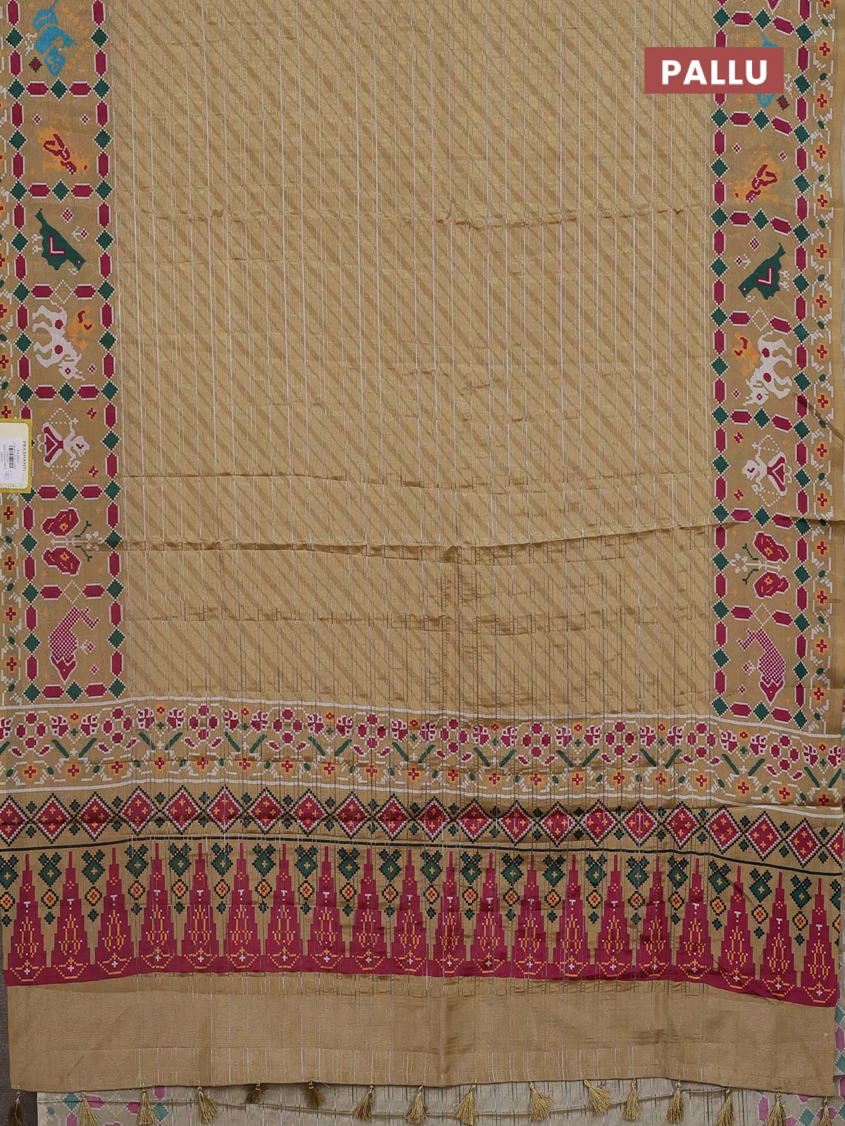 Semi tussar saree sandal with leheriya prints and patola printed border - Image 3