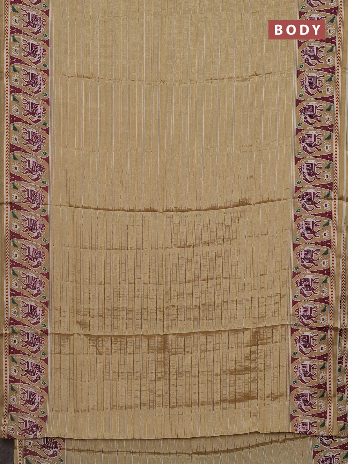 Semi tussar saree sandal with zari stripes pattern and patola printed border - Image 2