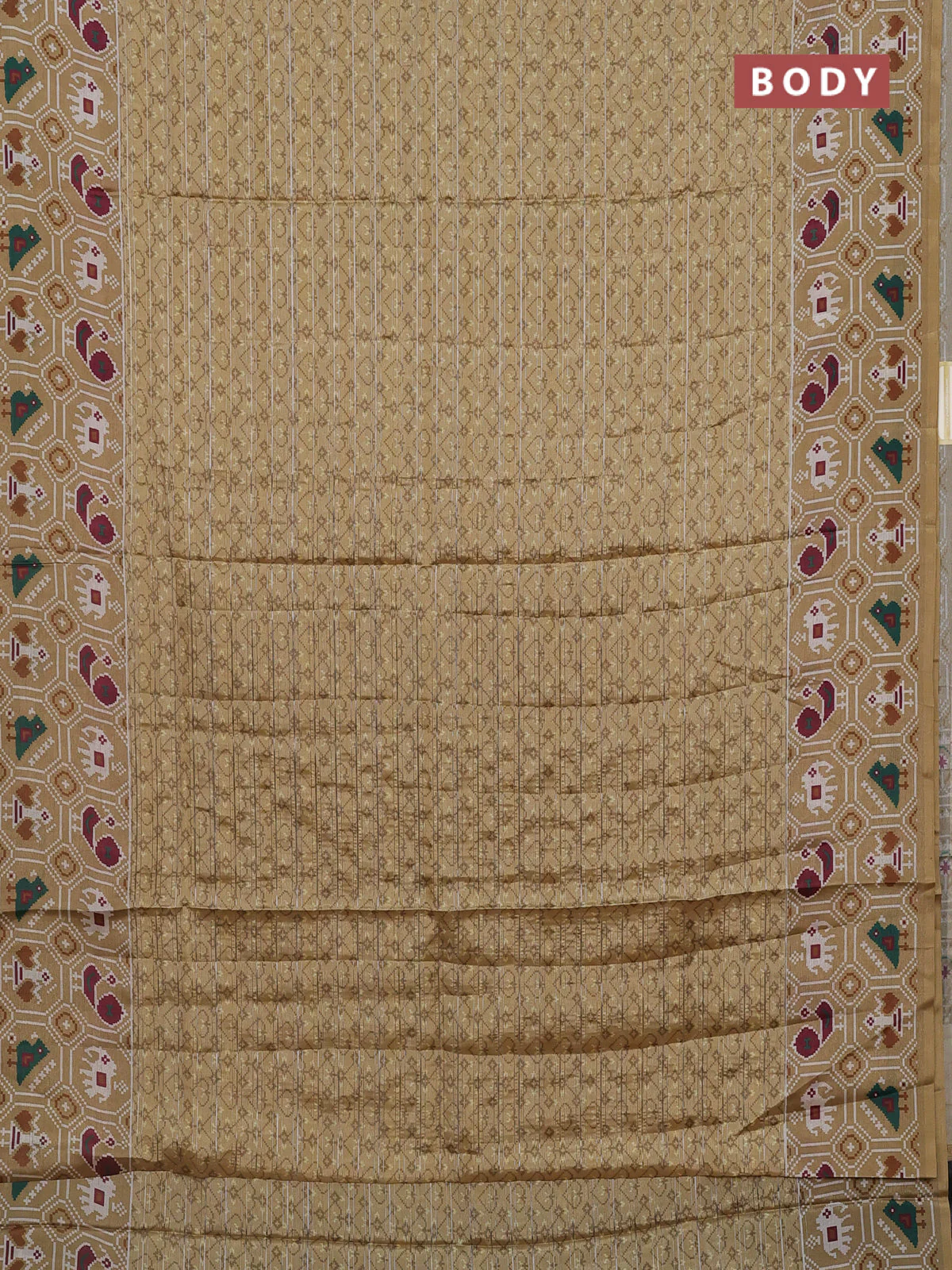 Semi tussar saree sandal with zari stripes pattern and patola printed border - Image 2