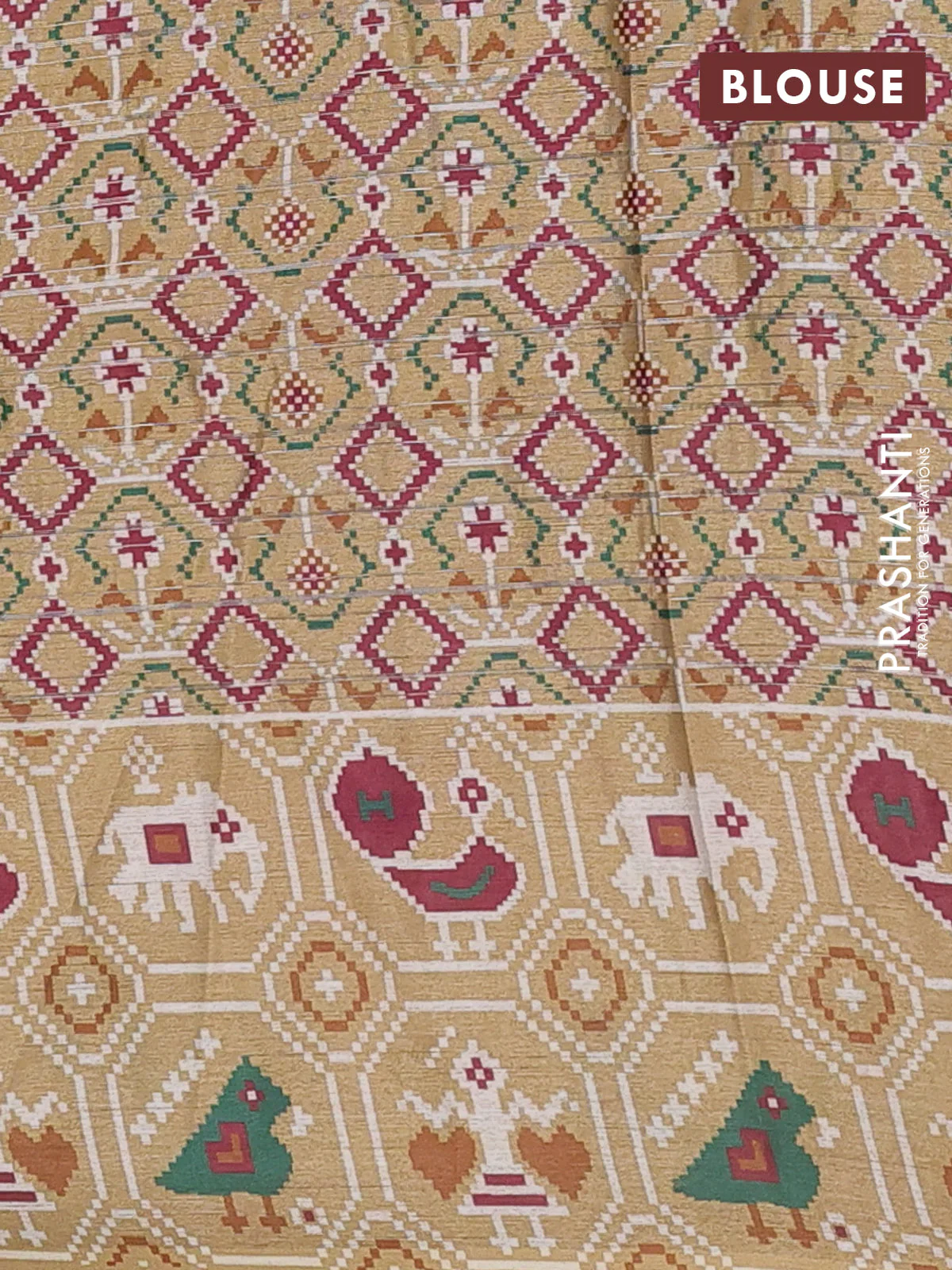 Semi tussar saree sandal with zari stripes pattern and patola printed border - Image 4