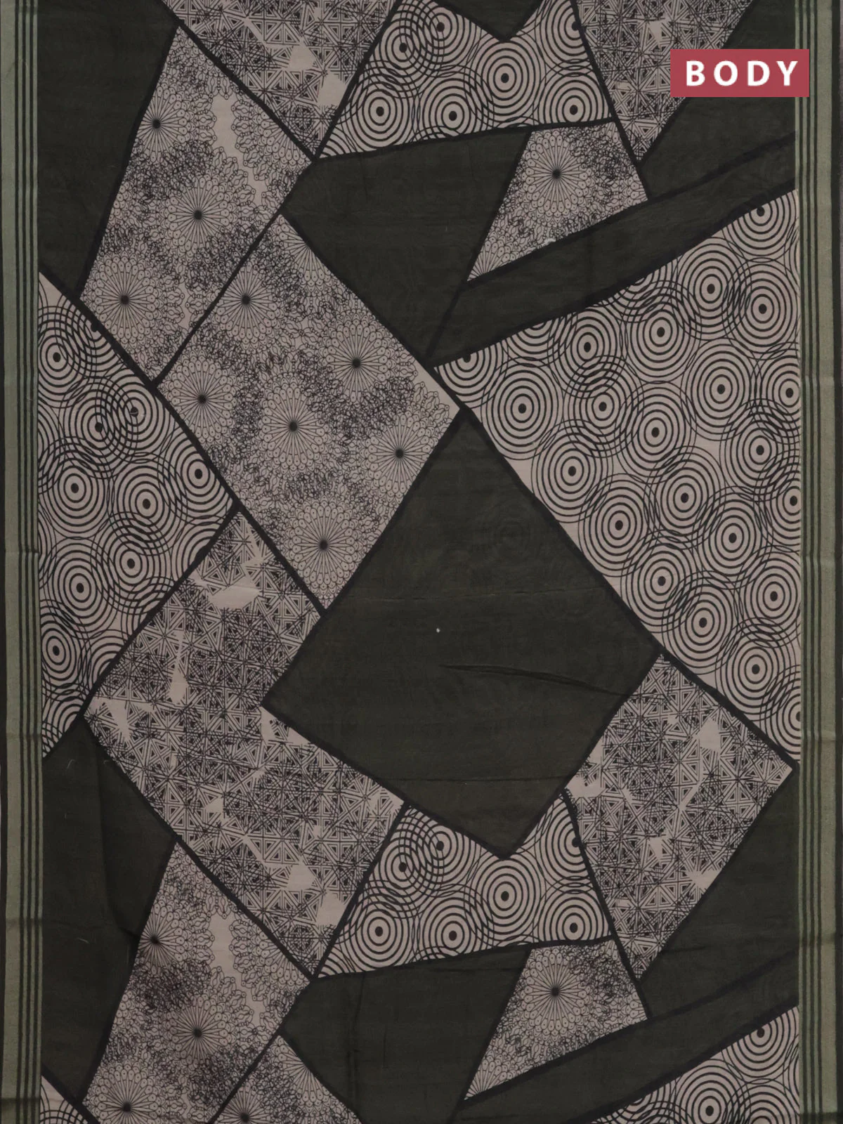 Semi tussar saree sap green and beige with allover geometric prints and zari woven border - Image 2
