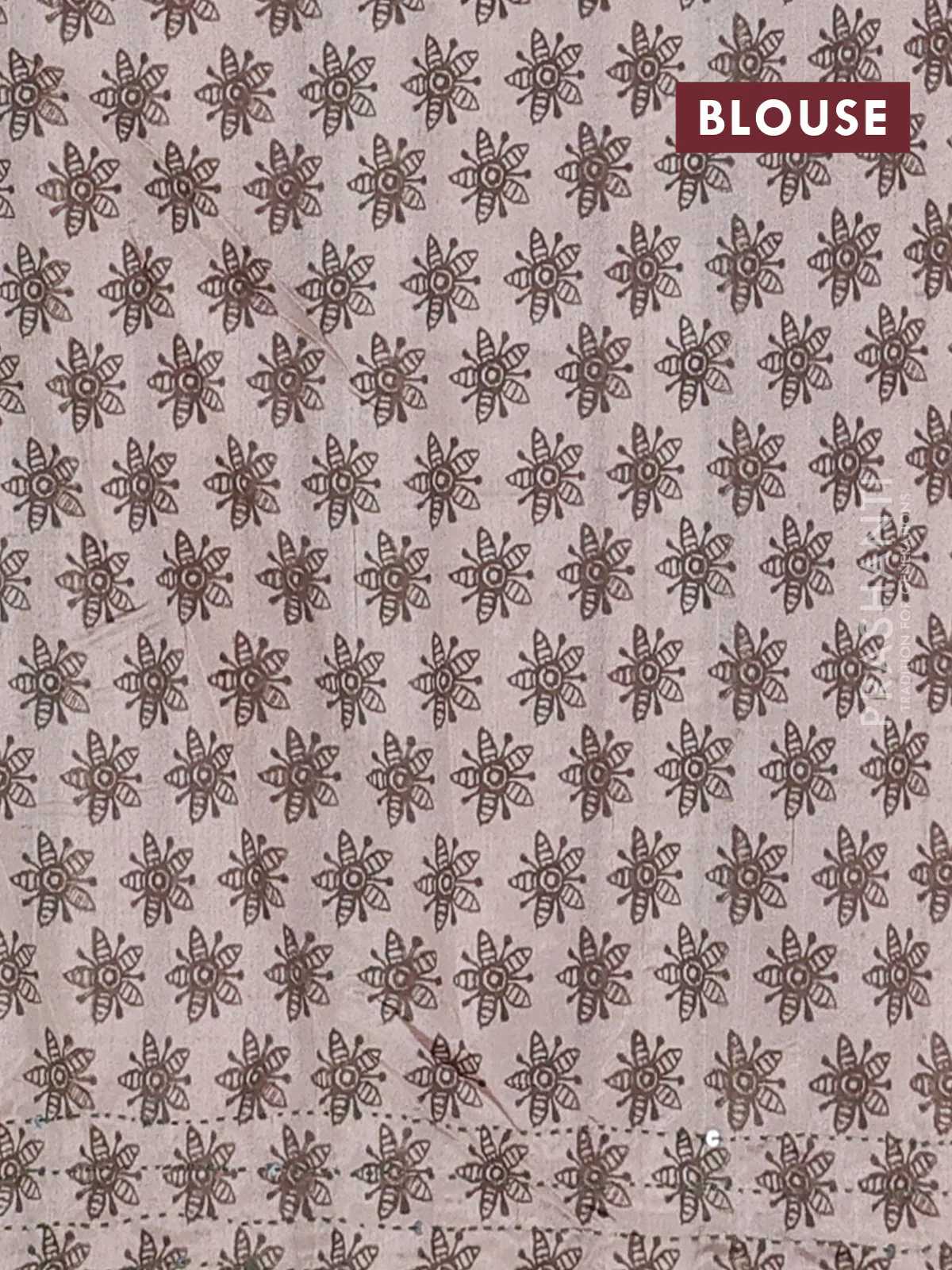 Semi tussar saree sap green and beige with plain body and warli prints kantha stitch work border - Image 4