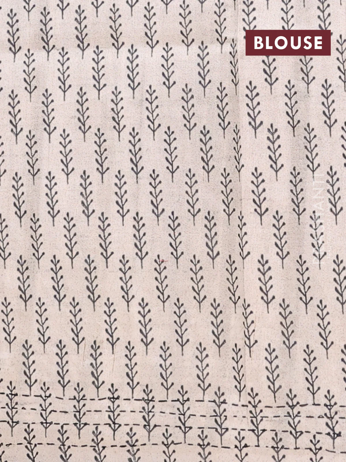 Semi tussar saree sap green and cream with plain body and warli prints kantha stitch work border - Image 4