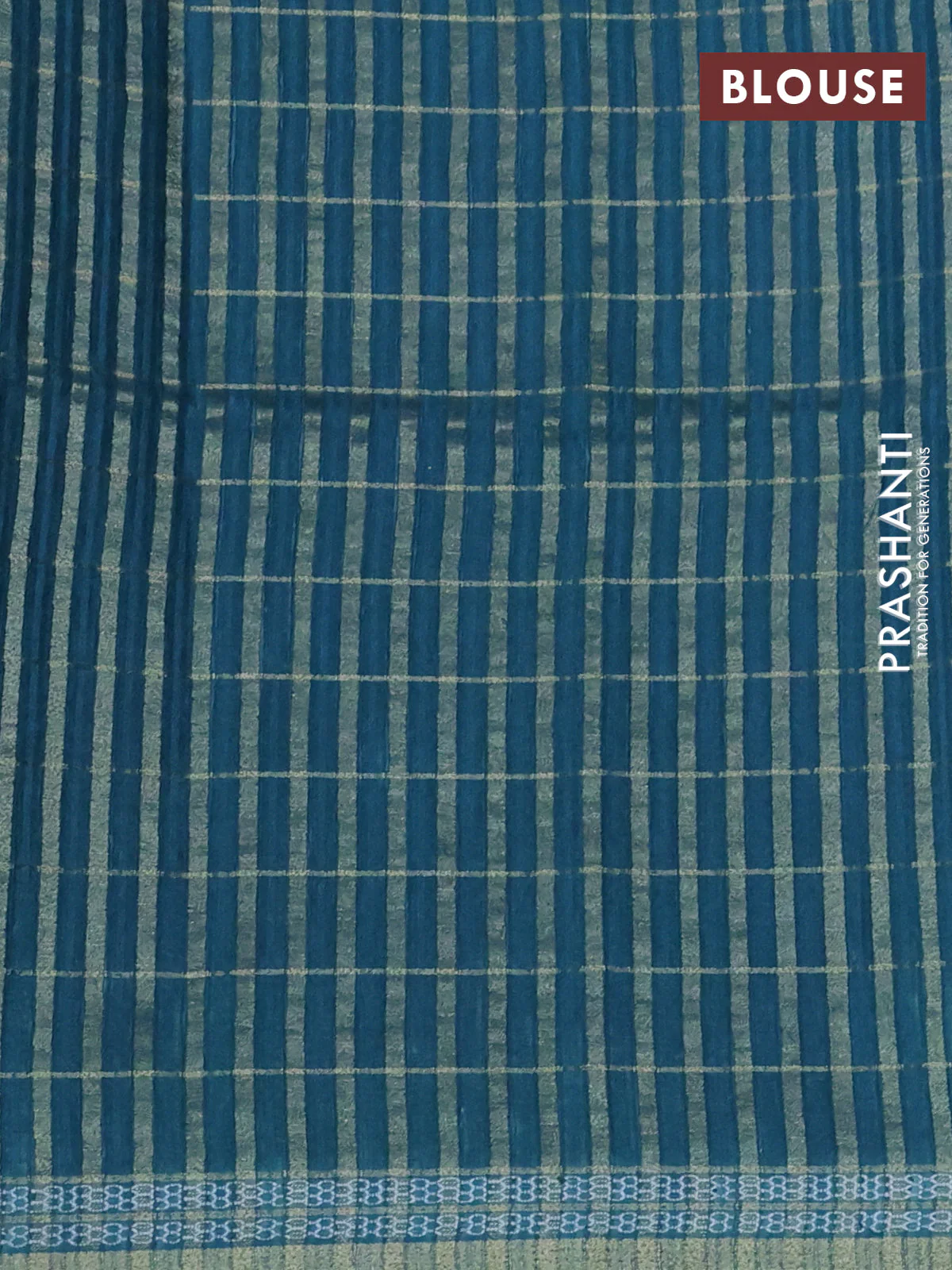 Semi tussar saree sap green and peacock green with allover zari checks & digital prints and zari woven border - Image 3