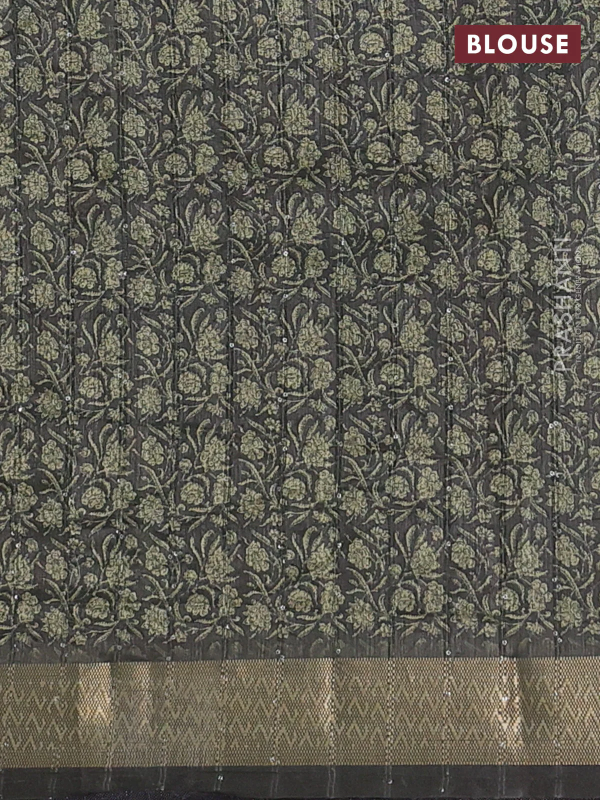 Semi tussar saree sap green with allover kalamkari prints & sequin work and zari woven border - Image 4