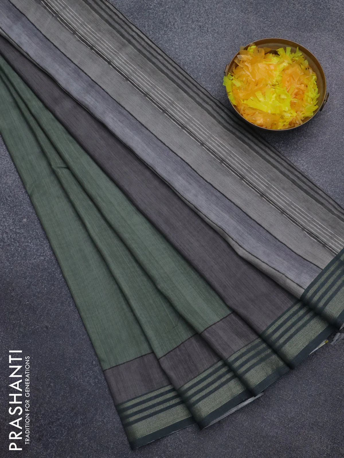 Semi tussar saree sap green with allover prints and zari woven border