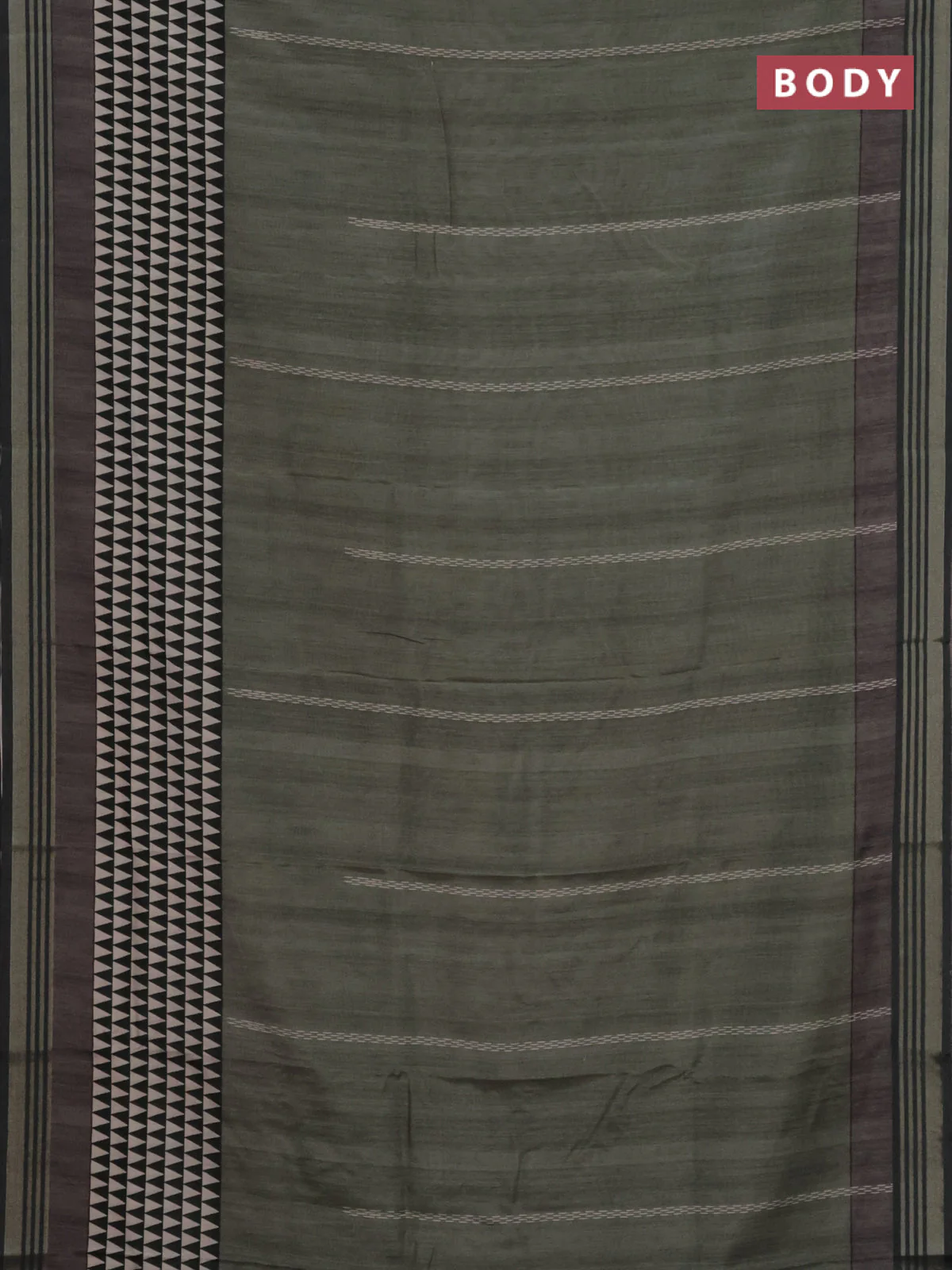 Semi tussar saree sap green with allover prints and zari woven border - Image 2