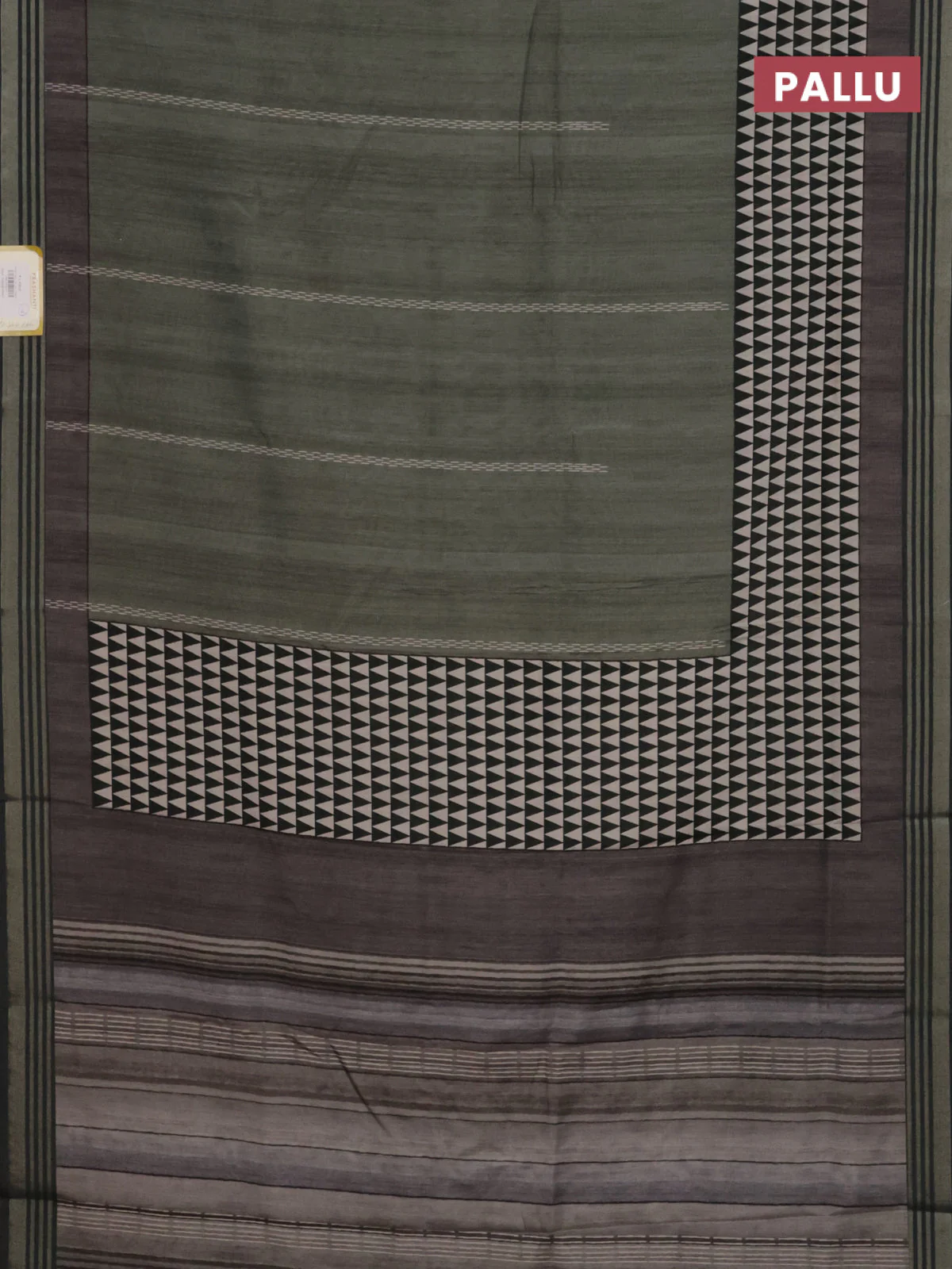 Semi tussar saree sap green with allover prints and zari woven border - Image 3