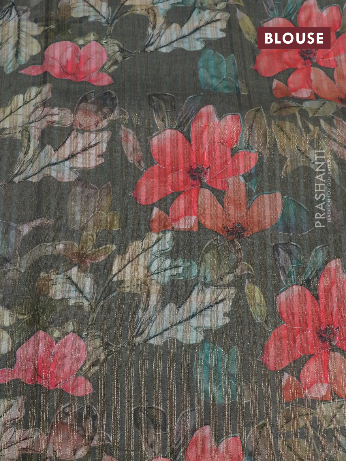 Semi tussar saree sap green with allover zari woven veldhari design and floral printed border - Image 4