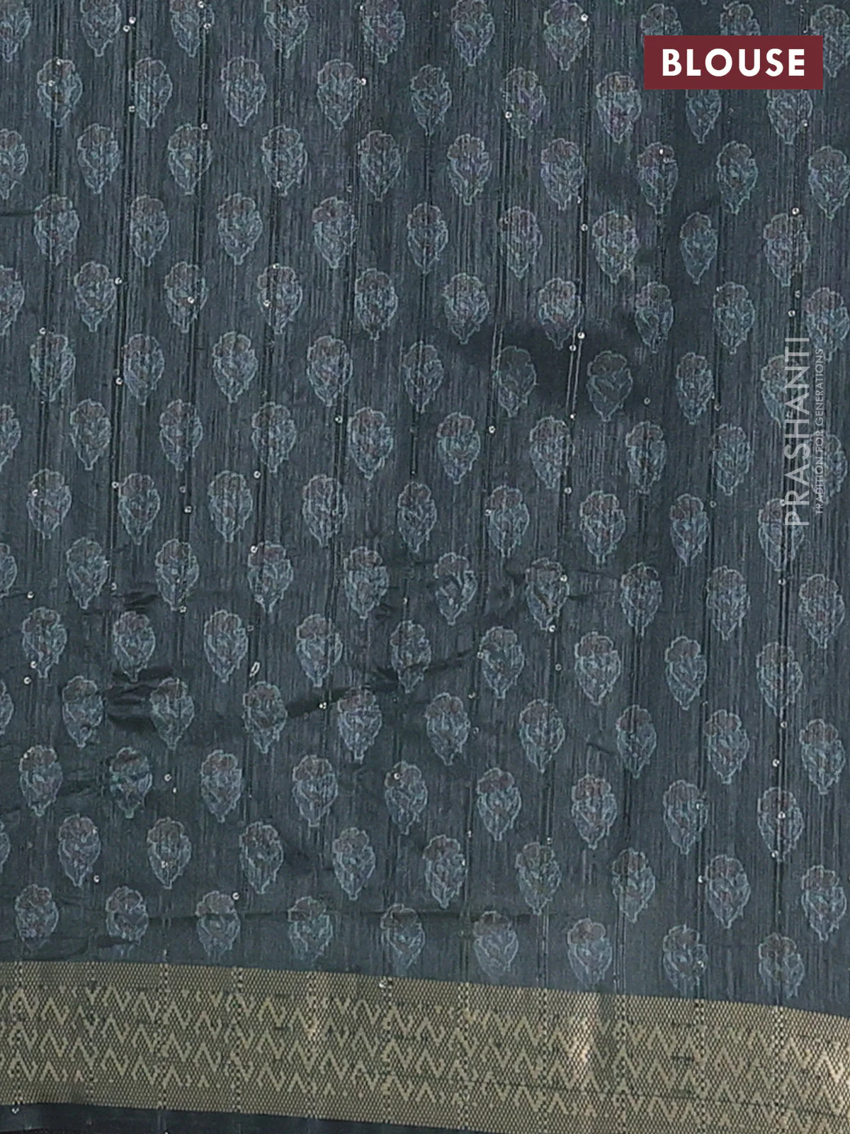 Semi tussar saree sap green with floral butta prints & sequin work and zari woven border - Image 4