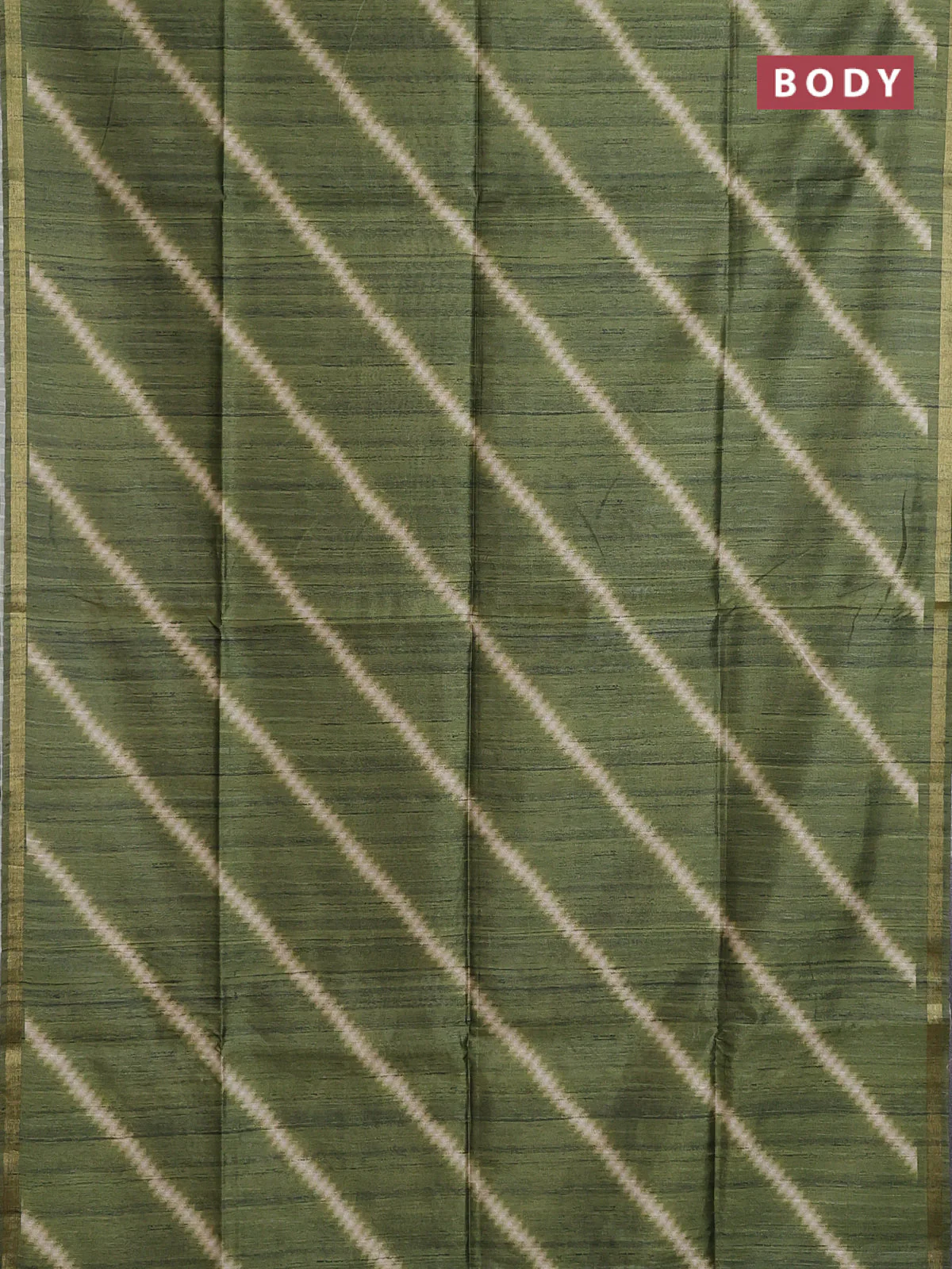Semi tussar saree sap green with leheriya prints and kalamkari prints & cut work pallu - Image 2