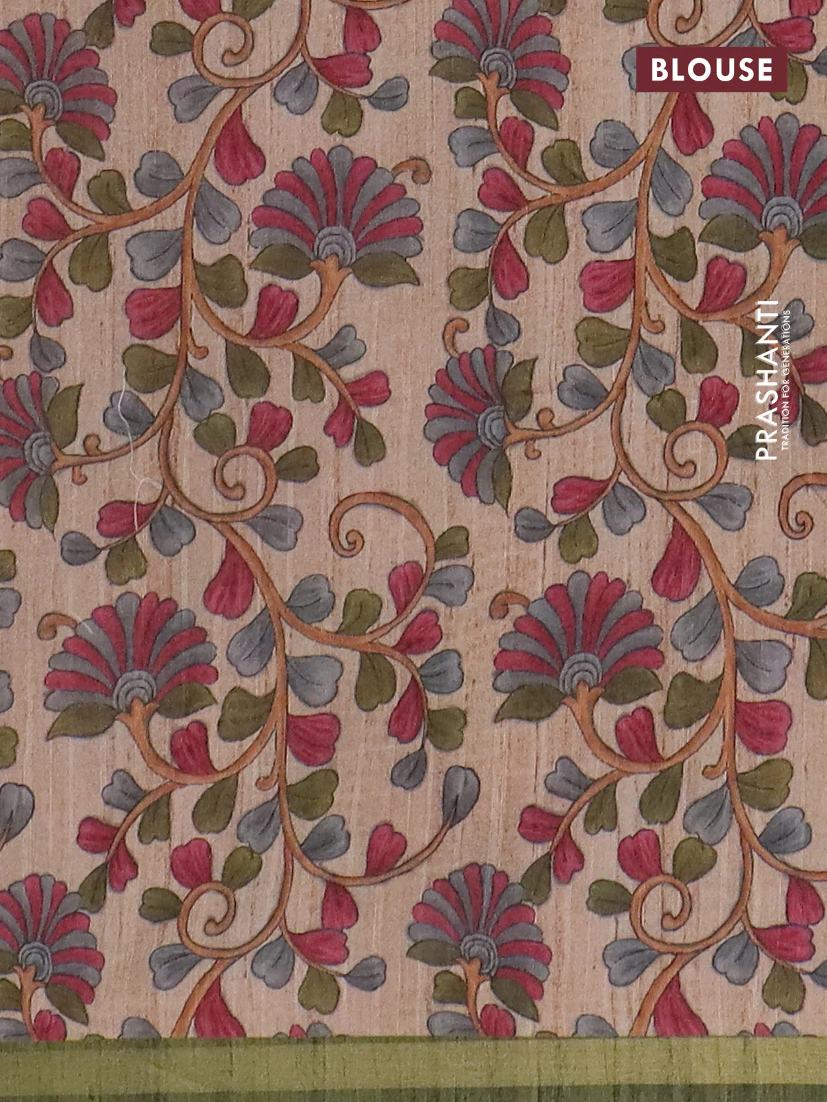Semi tussar saree sap green with leheriya prints and kalamkari prints & cut work pallu - Image 4