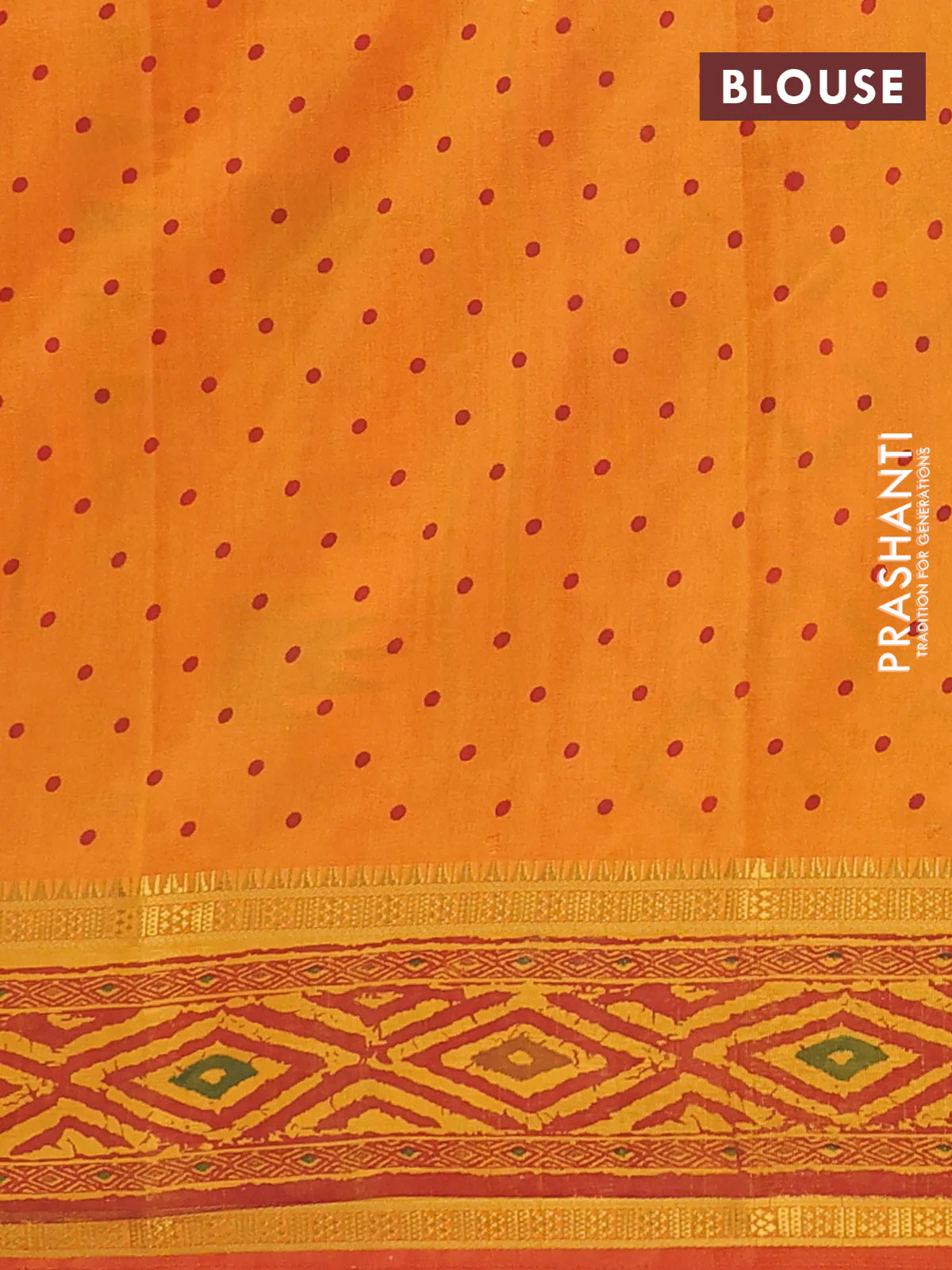 Semi tussar saree sunset orange and maroon with plain body and ikat printed pallu - Image 4
