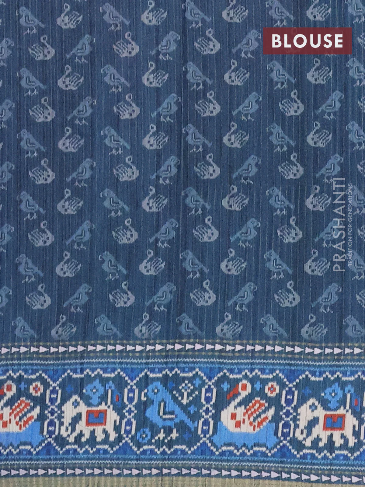 Semi tussar saree teal blue and peacock blue with plain body and patola printed border - Image 4