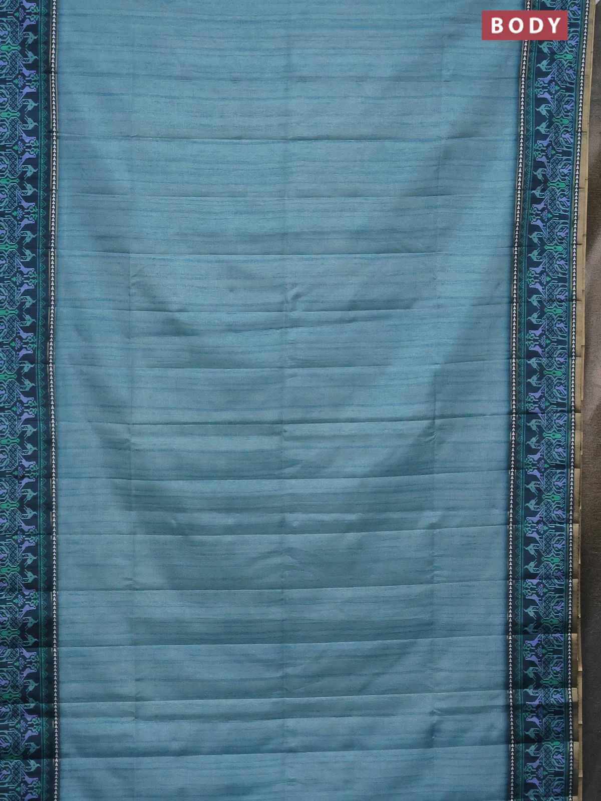 Semi tussar saree teal blue and peacock blue with plain body and patola printed border - Image 2