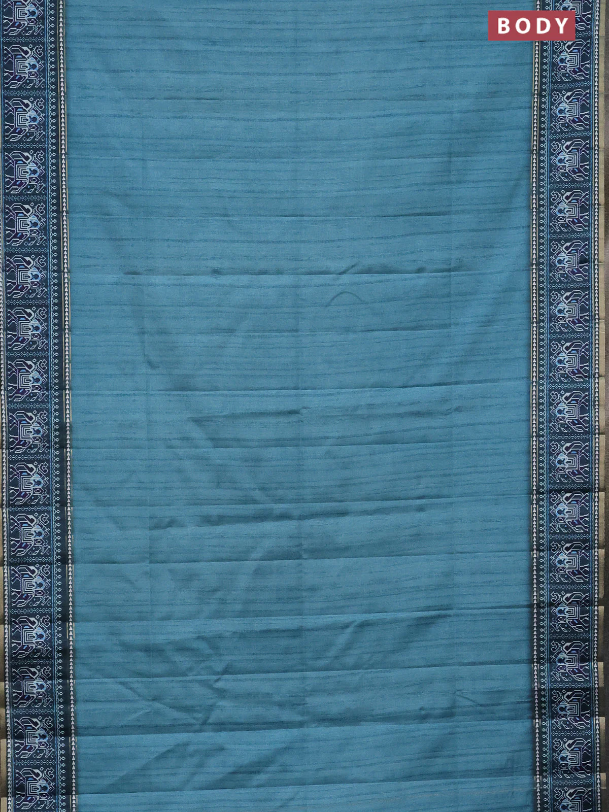 Semi tussar saree teal blue and peacock blue with plain body and patola printed border - Image 2