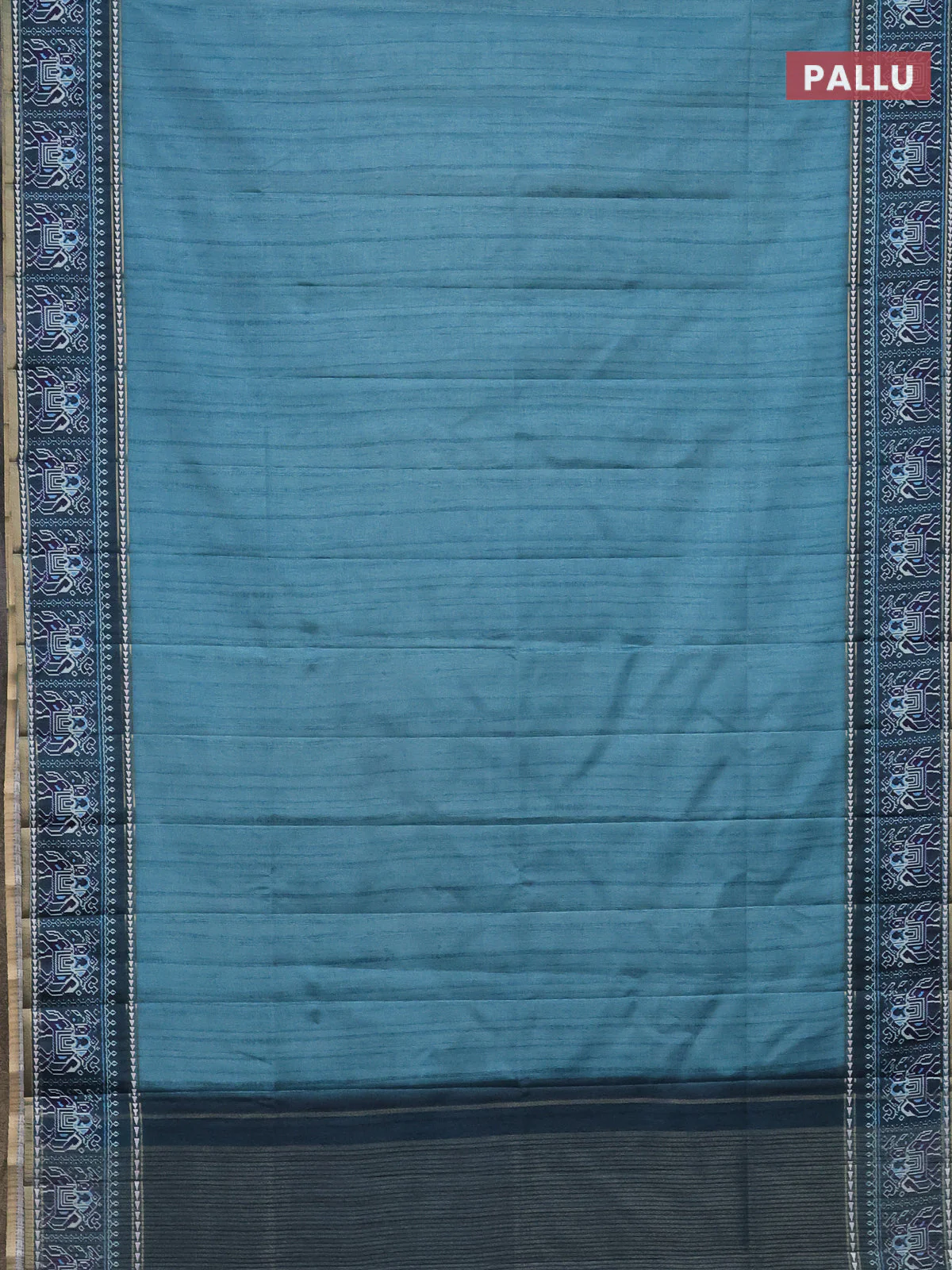 Semi tussar saree teal blue and peacock blue with plain body and patola printed border - Image 3