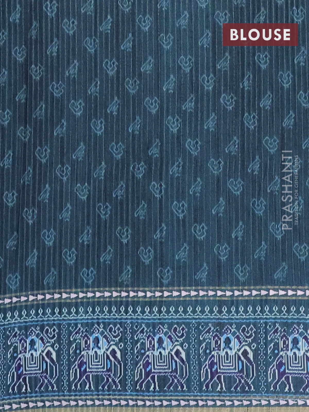 Semi tussar saree teal blue and peacock blue with plain body and patola printed border - Image 4