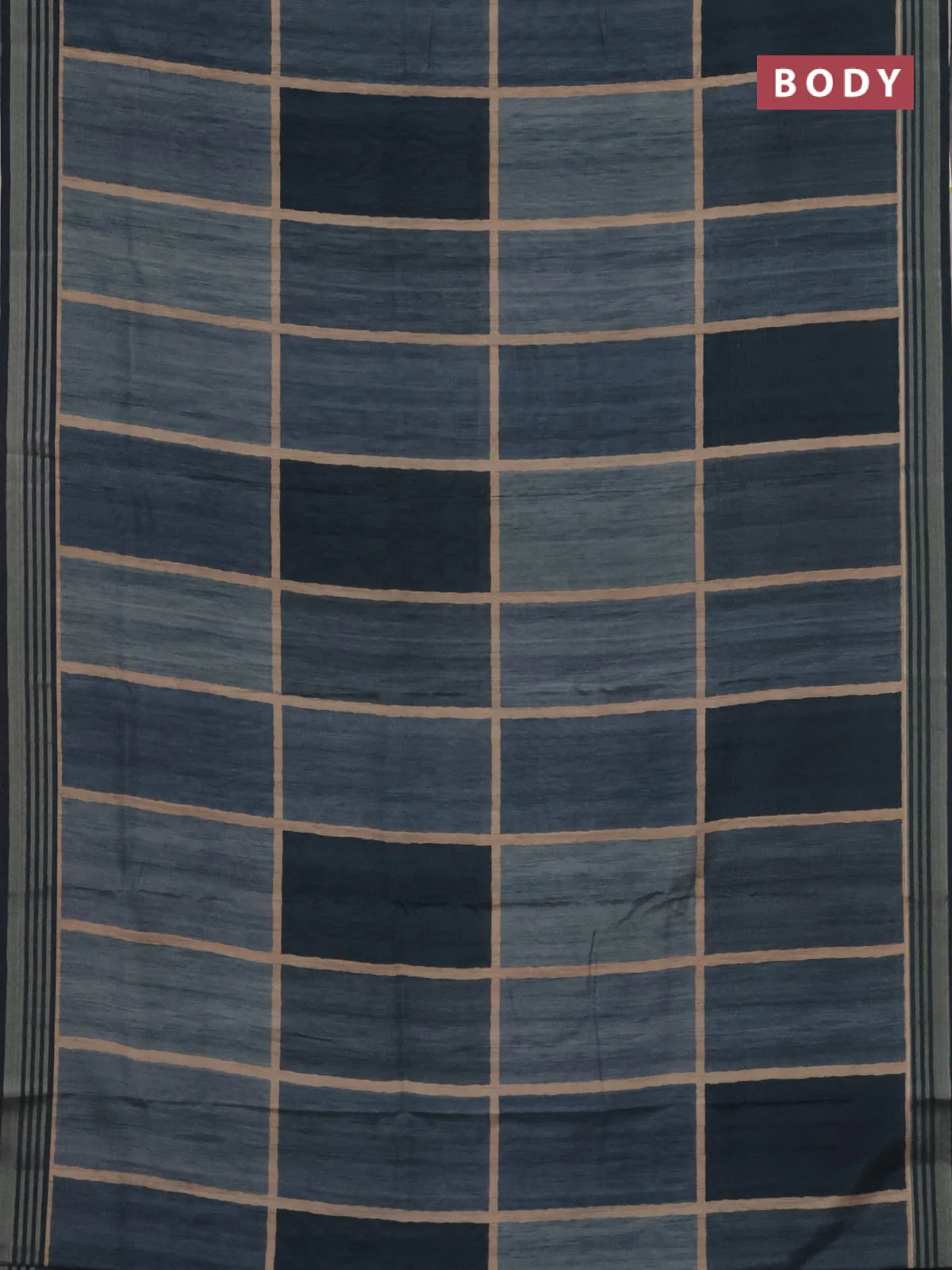 Semi tussar saree teal blue shade with allover prints and zari woven border - Image 2