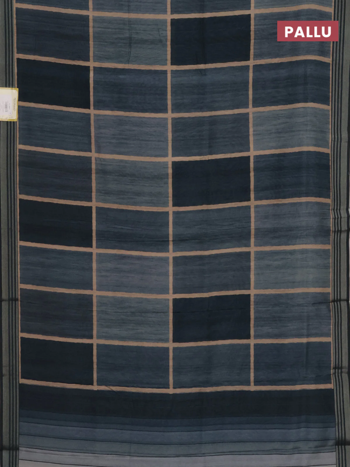 Semi tussar saree teal blue shade with allover prints and zari woven border - Image 3