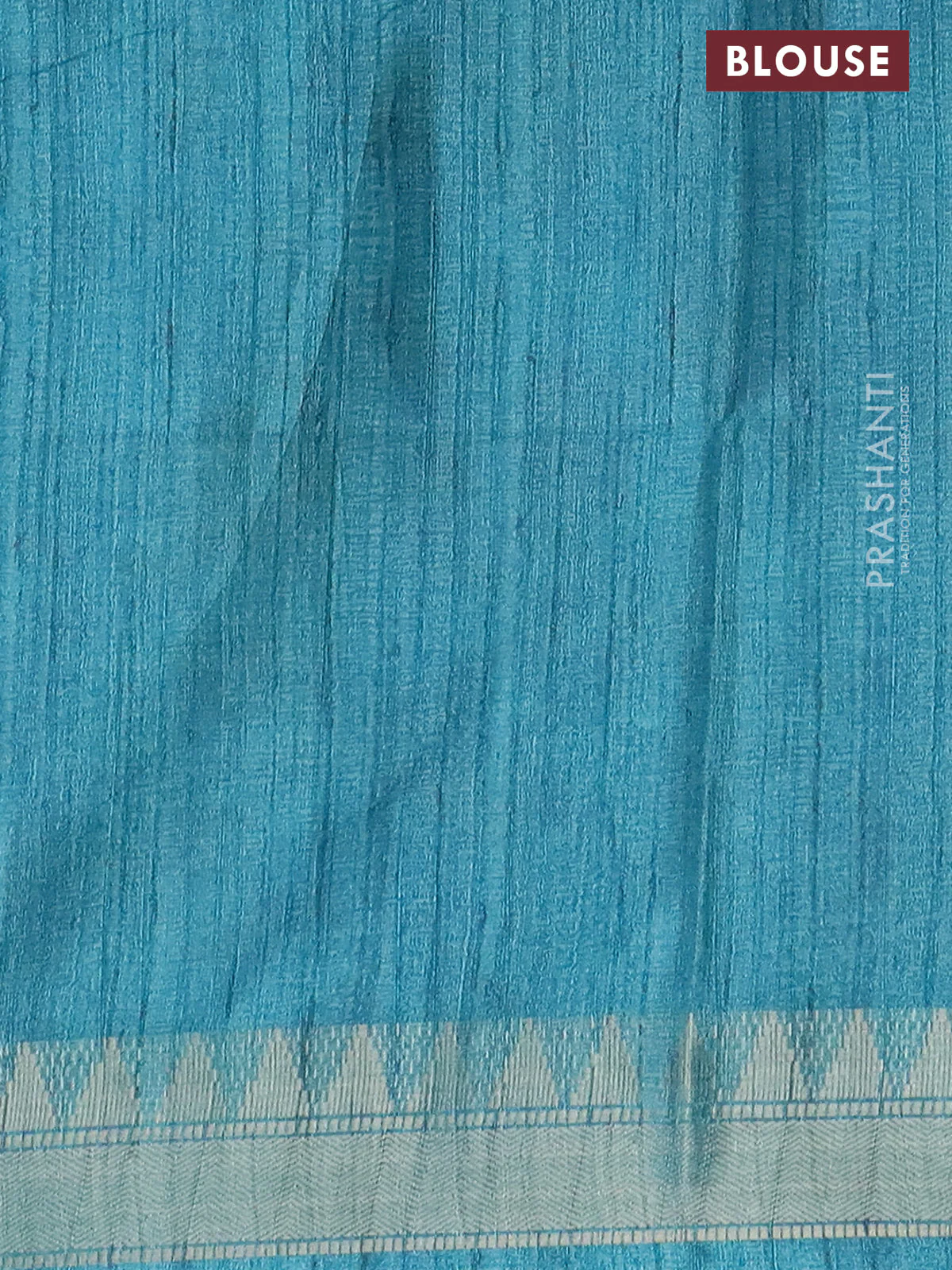 Semi tussar saree teal blue with allover floral prints and zari woven border - Image 4