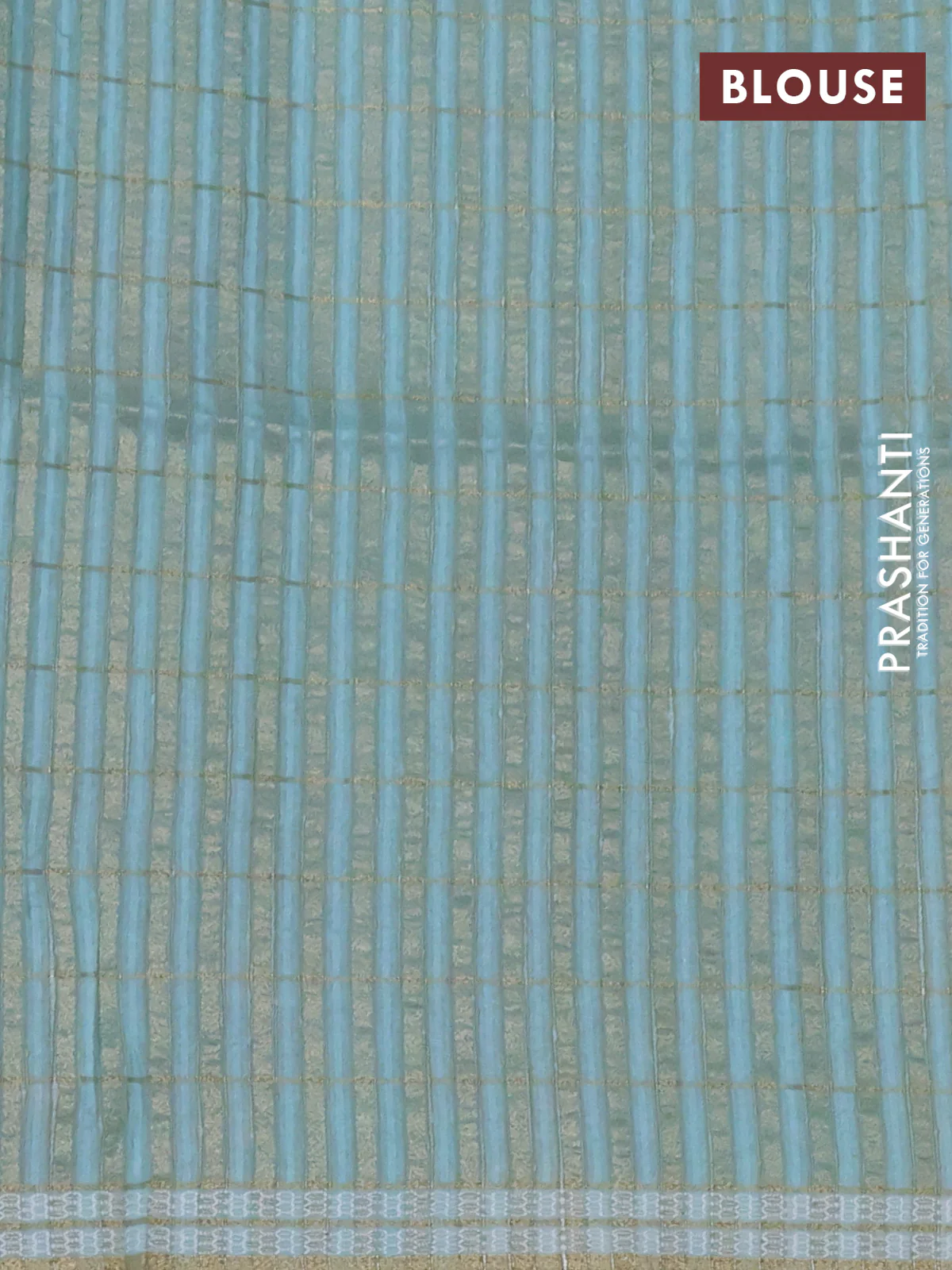 Semi tussar saree teal blue with allover zari checks & digital prints and zari woven border - Image 3