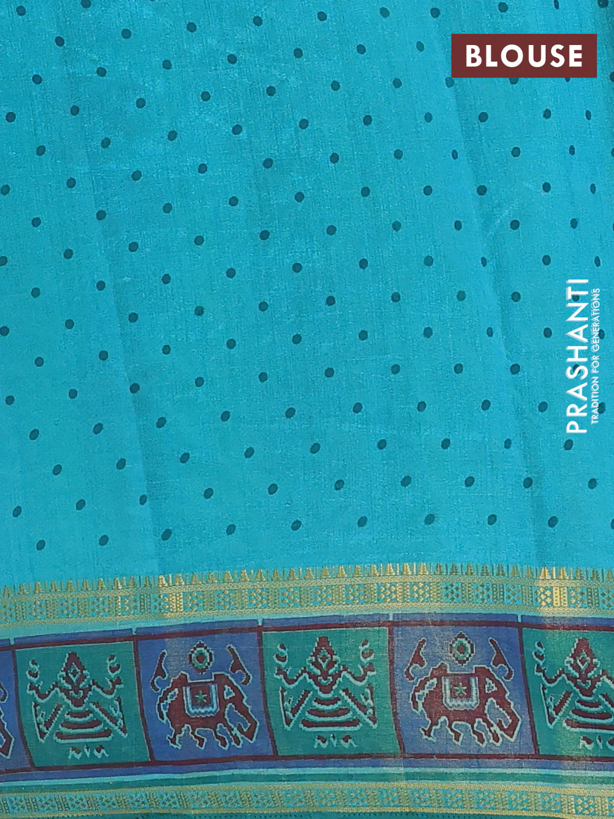 Semi tussar saree teal blue with plain body and ikat woven zari border - Image 4