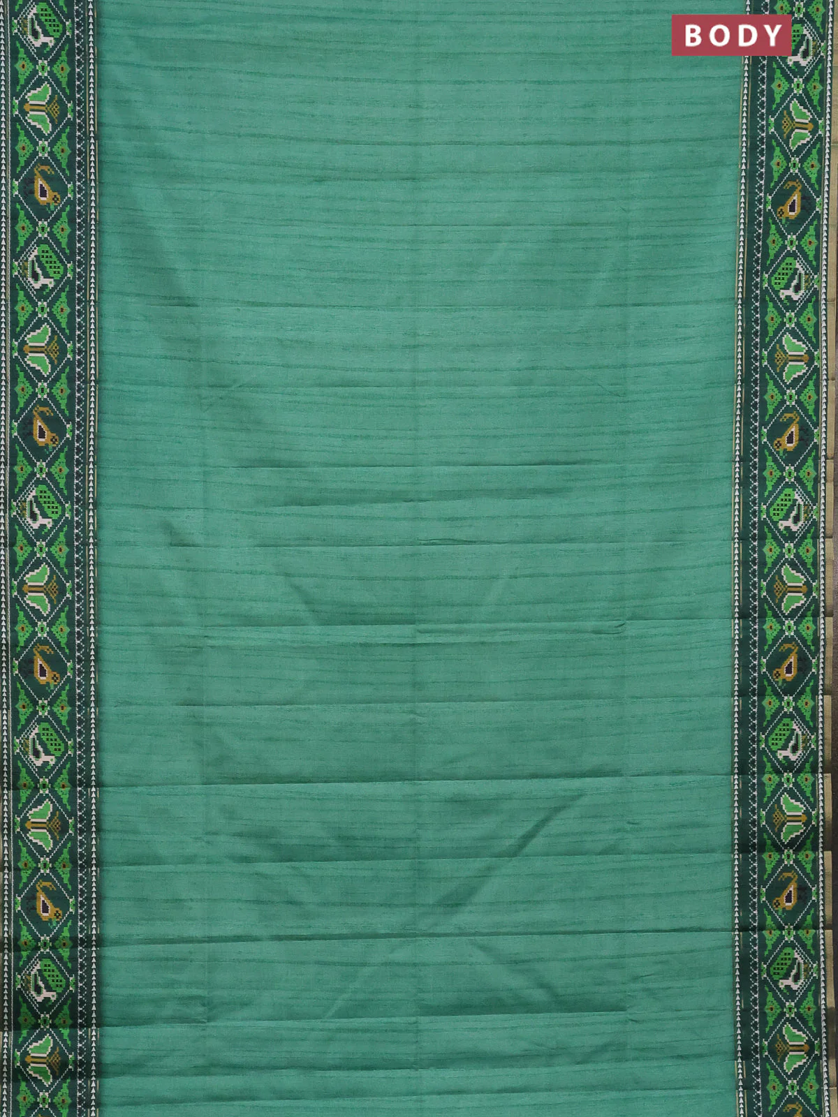 Semi tussar saree teal green and green with plain body and patola printed border - Image 2