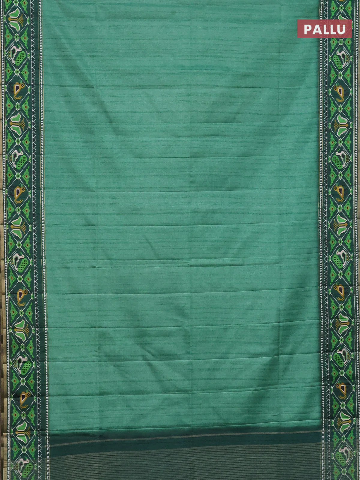 Semi tussar saree teal green and green with plain body and patola printed border - Image 3