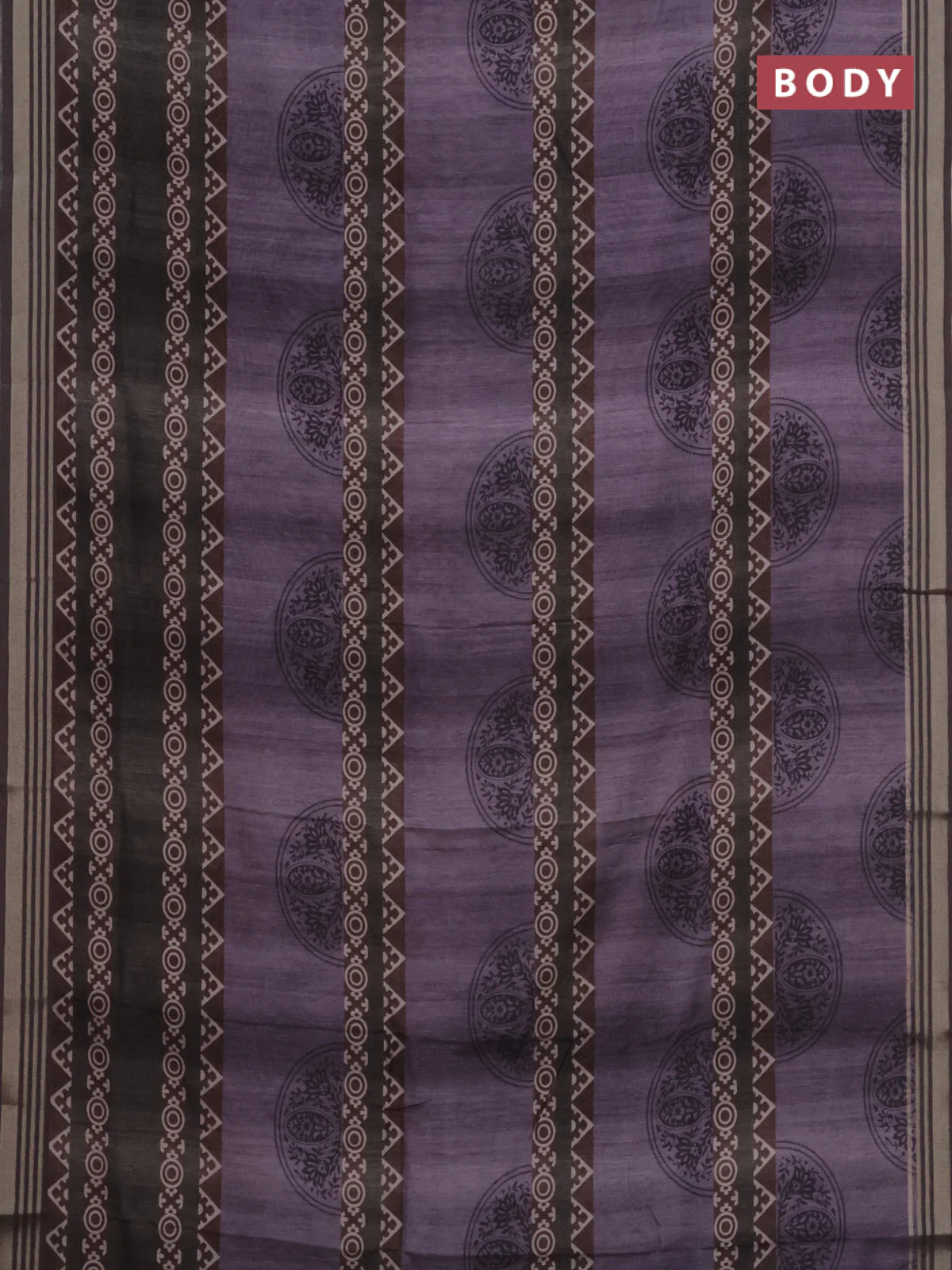 Semi tussar saree violet shade and elephant grey with allover geometric prints and zari woven border - Image 2