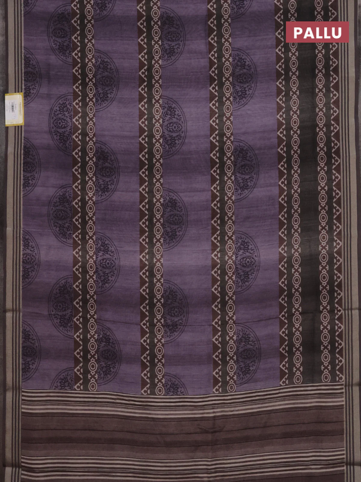 Semi tussar saree violet shade and elephant grey with allover geometric prints and zari woven border - Image 3