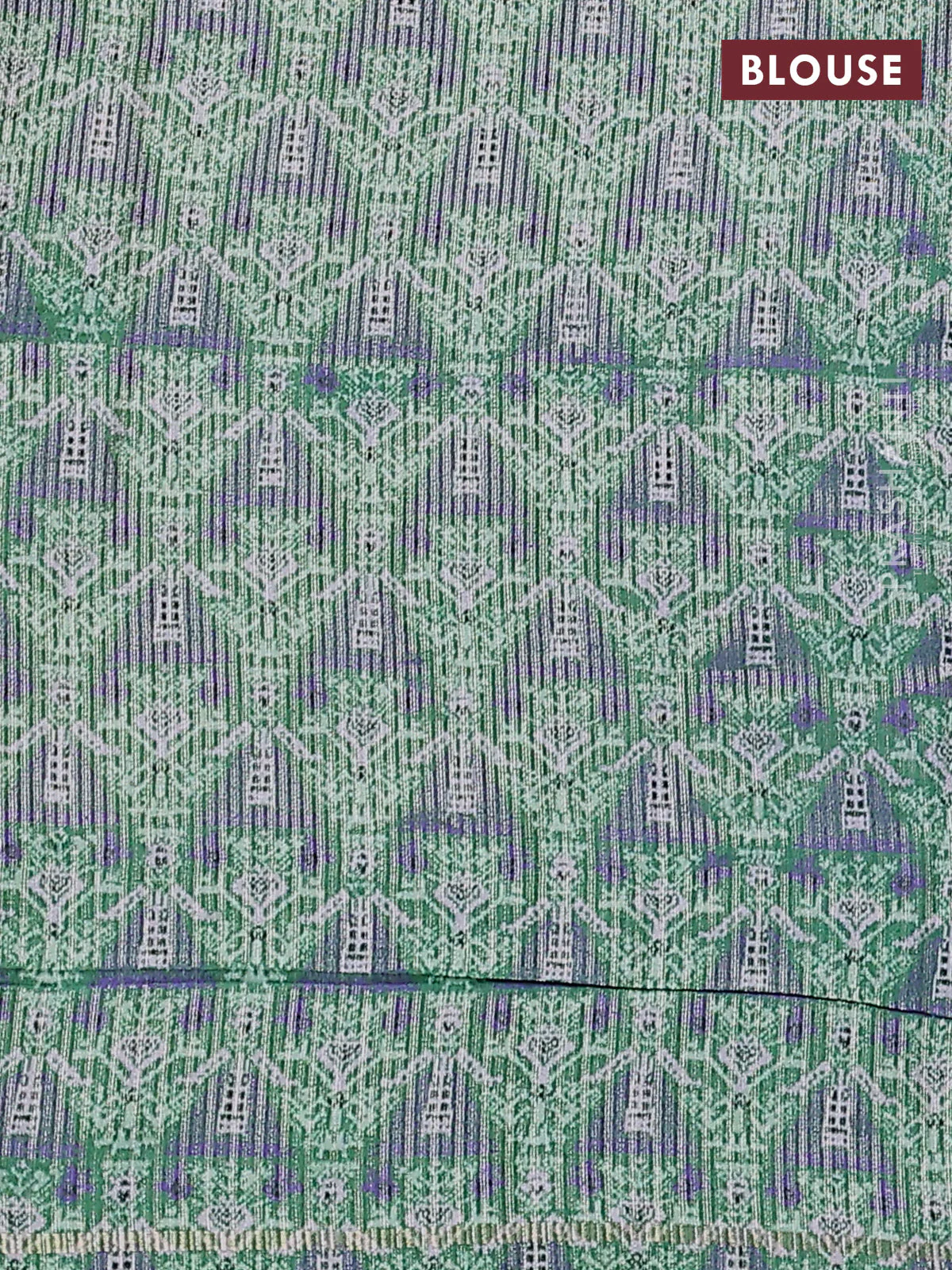 Semi tussar saree violet shade and green with allover silver & gold zari weaves and simple zari border - Image 3