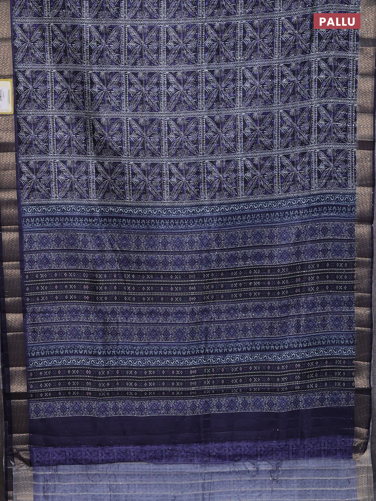 Semi tussar saree violet with allover leaf prints & sequin work and zari woven border - Image 3